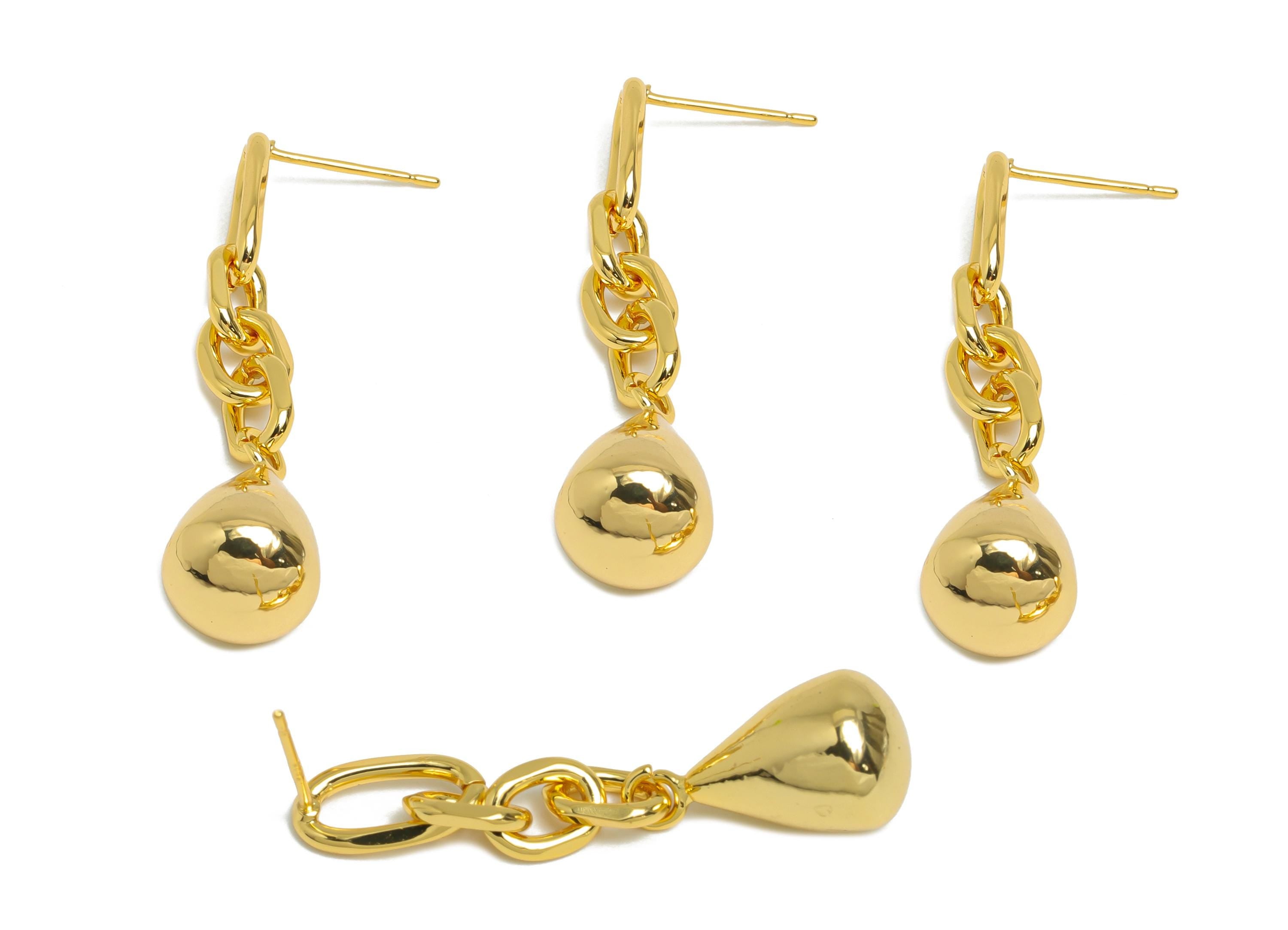 Brass Dangle Chain Earring - Gold Hanging Chain Earring Post - Interlock Drop Chain Earring - 18K Real Gold Plated - 42x9.91x9.91mm -RGP9508 - DOMEDBAZAAR