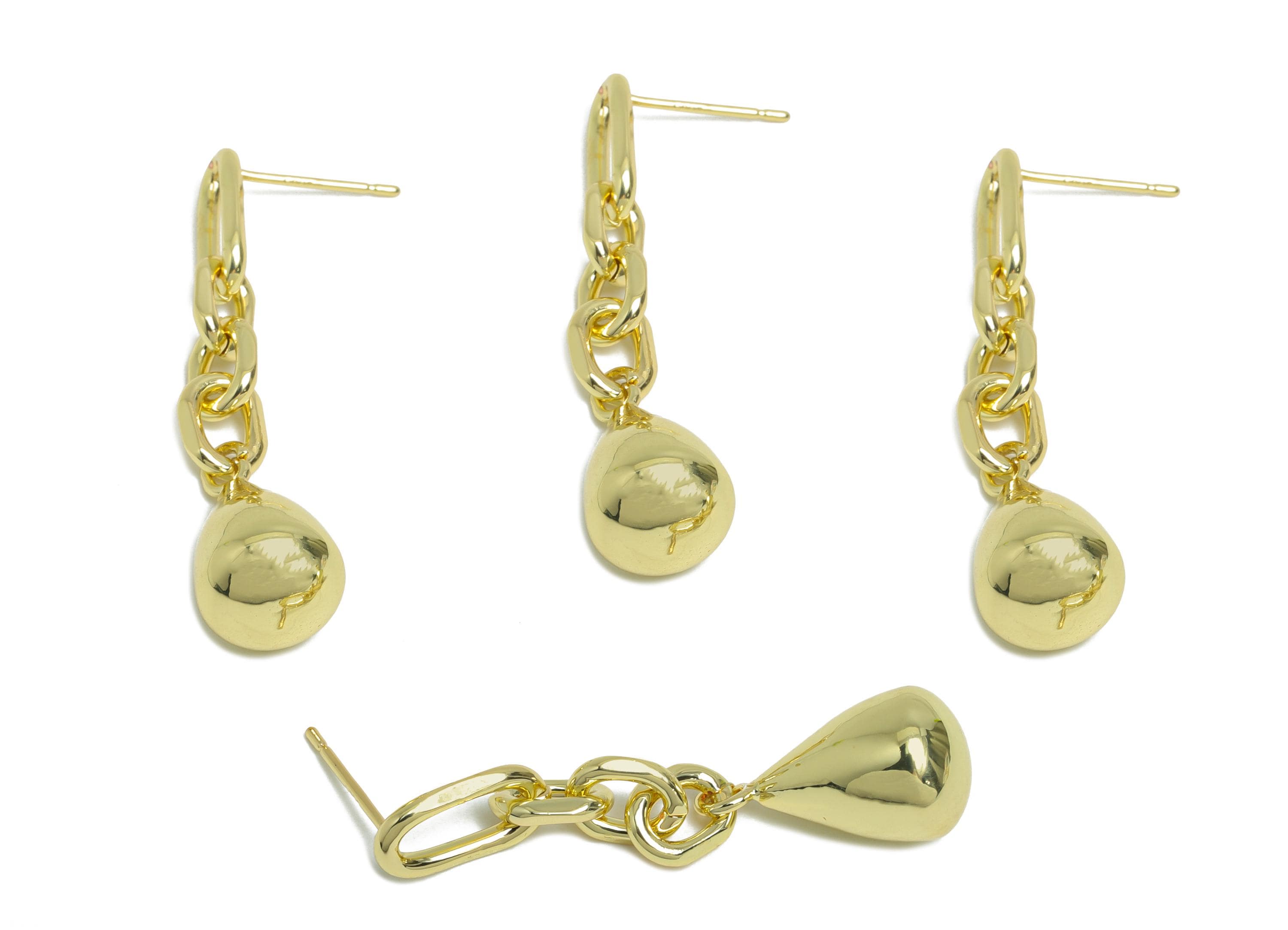 Brass Dangle Chain Earring - Gold Hanging Chain Earring Post - Interlock Drop Chain Earring - 14K Real Gold Plated -42x9.9x9.9mm -RGP9508-14 - DOMEDBAZAAR