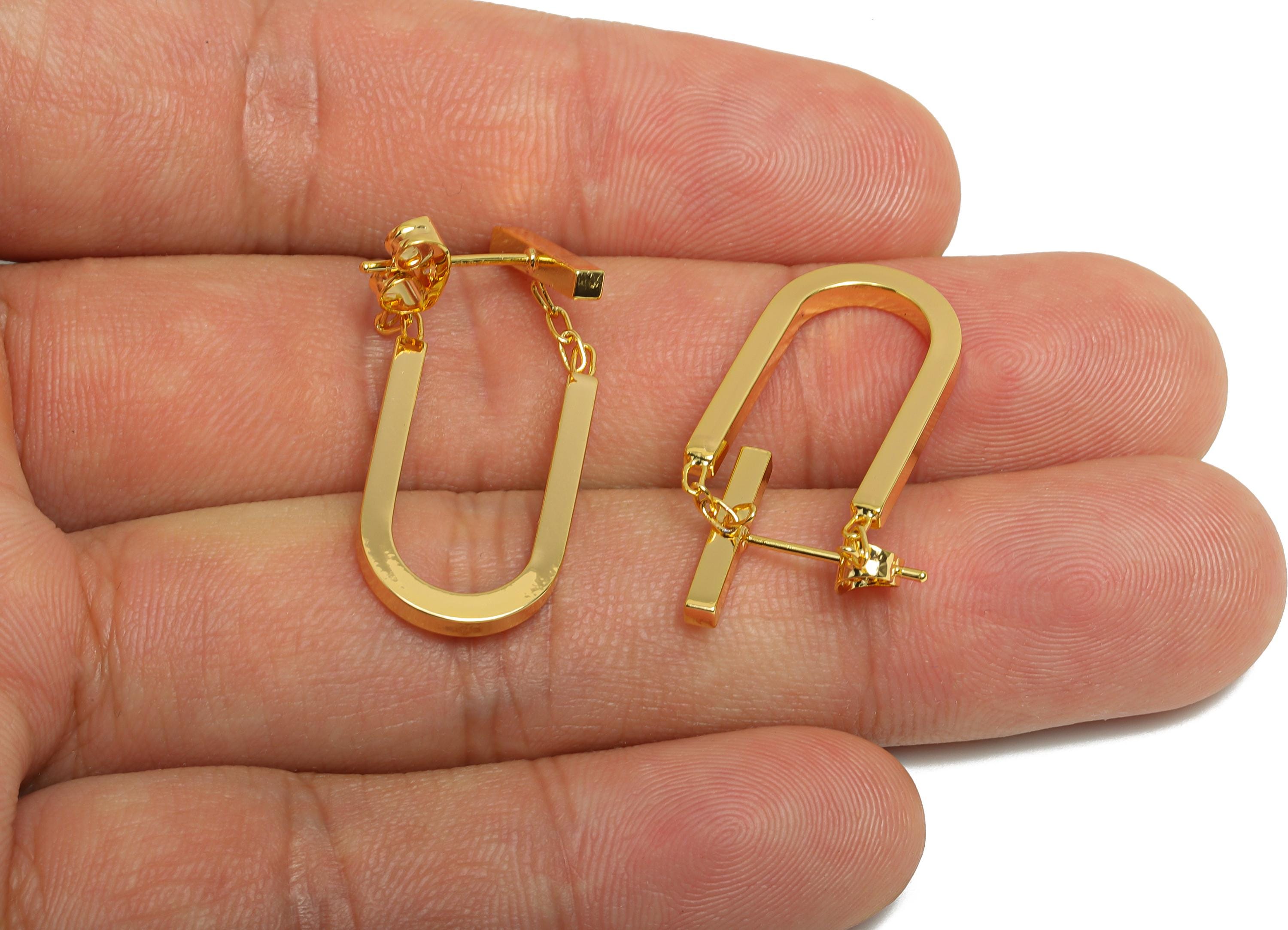 Brass Dangle U-Shaped Earring - Elegant Gold Earring Stud - Geometric U-Shaped Ear Jacket - 18K Real Gold-Plated Brass - 30x13x2mm - RGP9510 - DOMEDBAZAAR