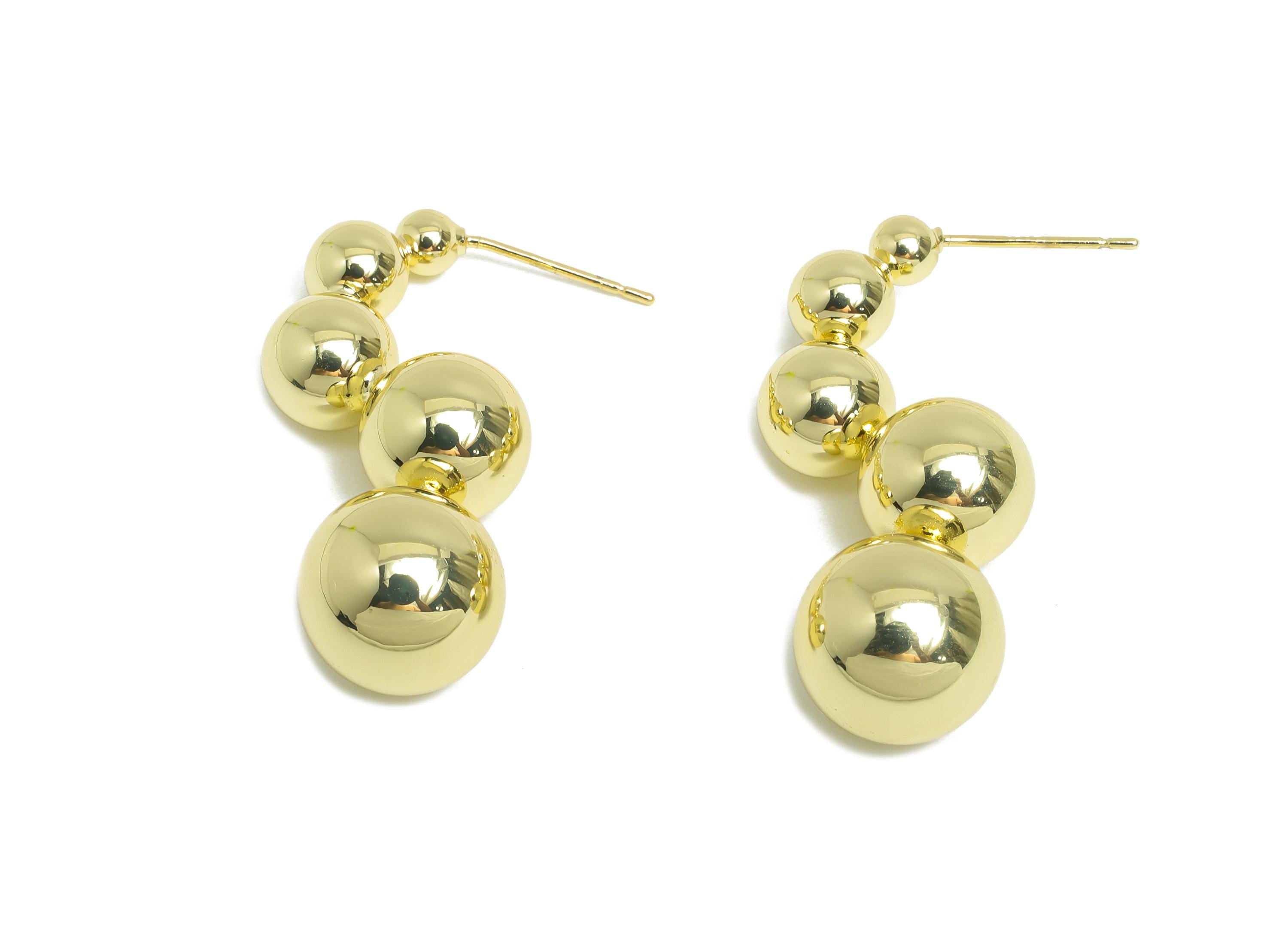 Gold Ball Cluster Earring Stud - Brass Bold Bubble Earring Post - Geometric Cluster Jewelry - 14K Real Gold Plated -33x14x11.6mm -RGP9515-14 - DOMEDBAZAAR