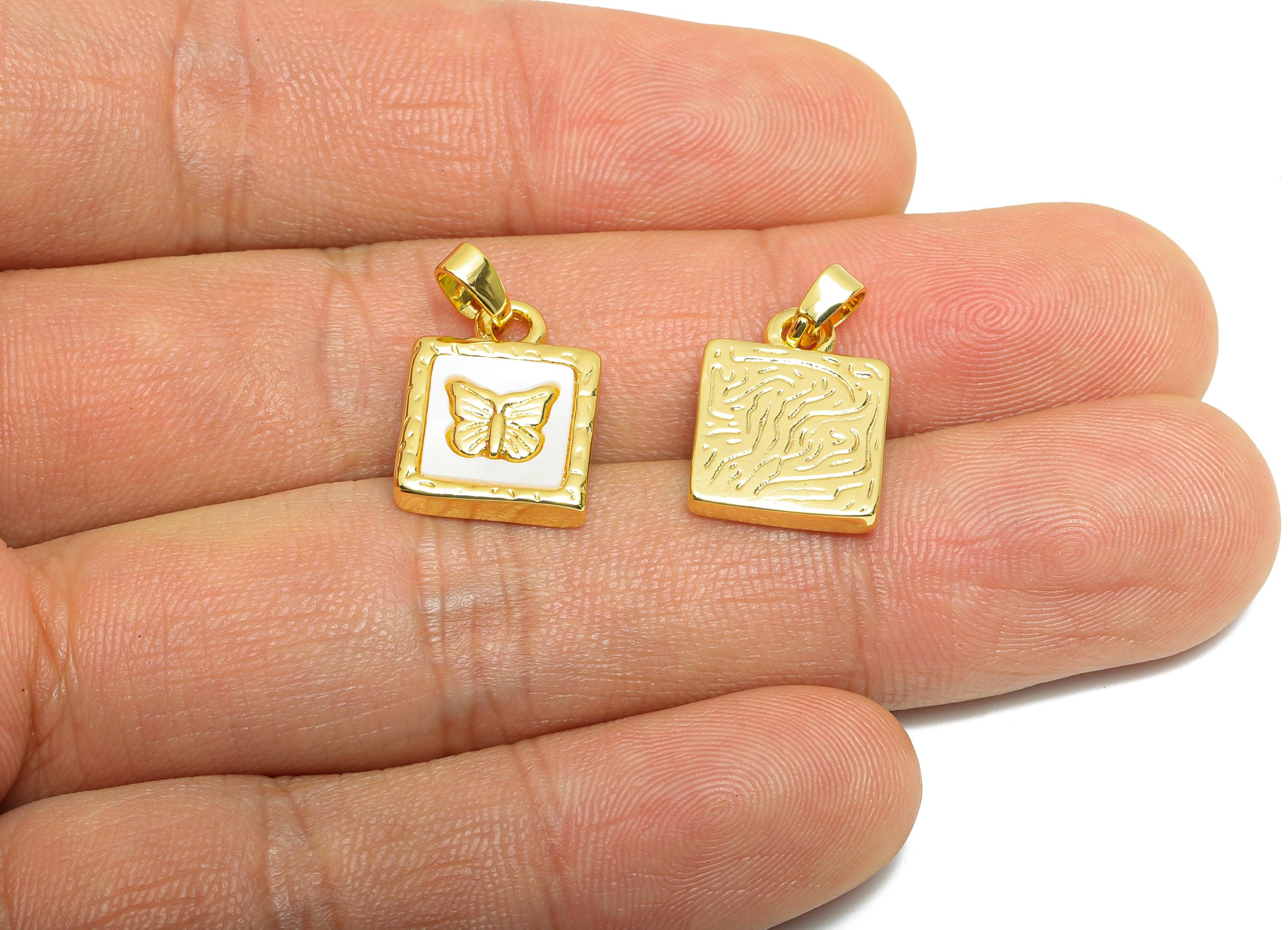 Shell Butterfly Pendant - Gold Textured Square Butterfly Pendant - Romantic Necklace Jewelry - 18K Gold Plated - 15.94x11.8x2.7mm - RGP10667 - DOMEDBAZAAR