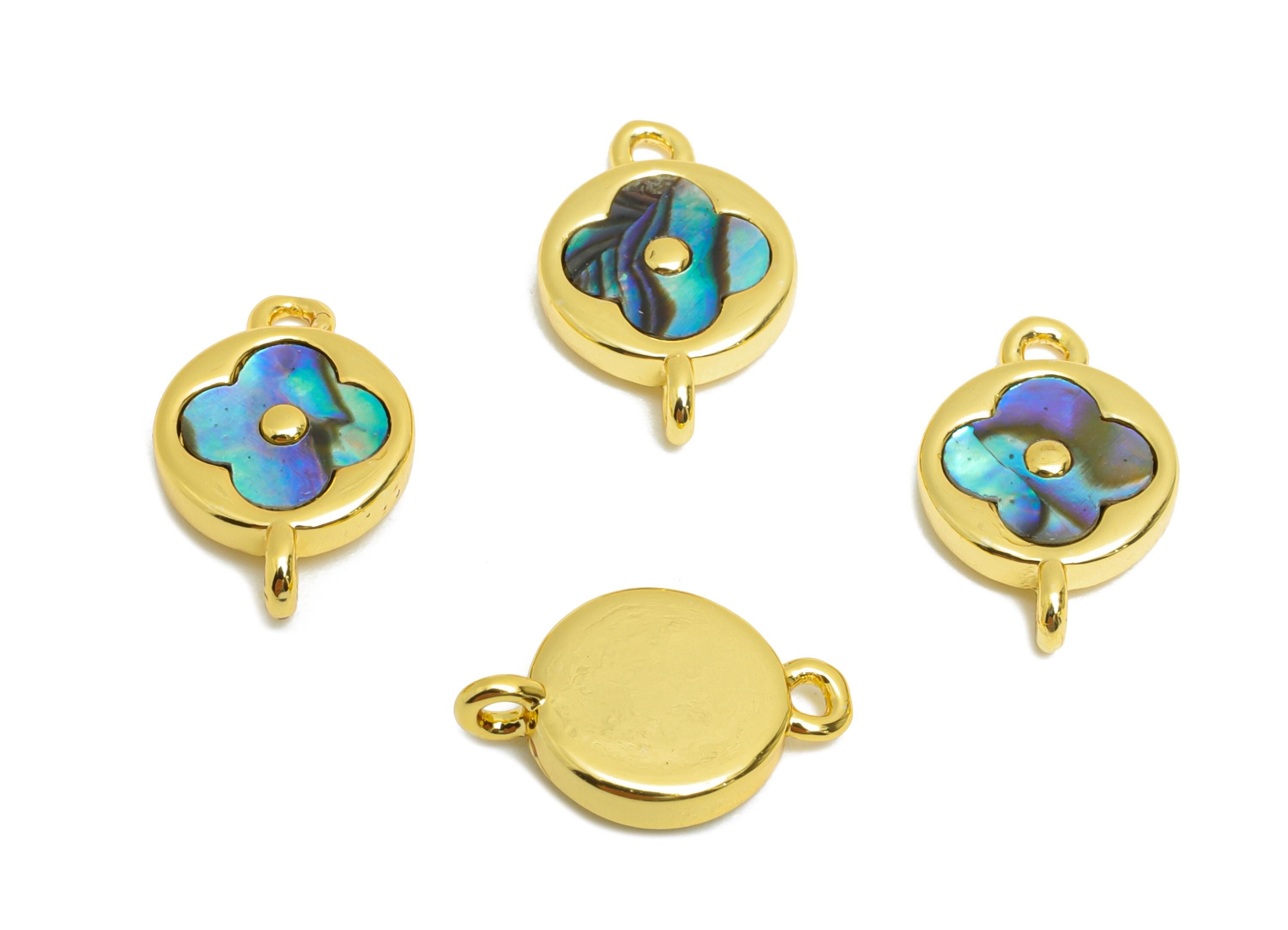 Brass Floral Charm - Brass Dainty Abalone Shell Connector - Dainty Luxury Charm For Bracelet - 18K Real Gold Plated - 12x8x2mm - RGP10641 - DOMEDBAZAAR