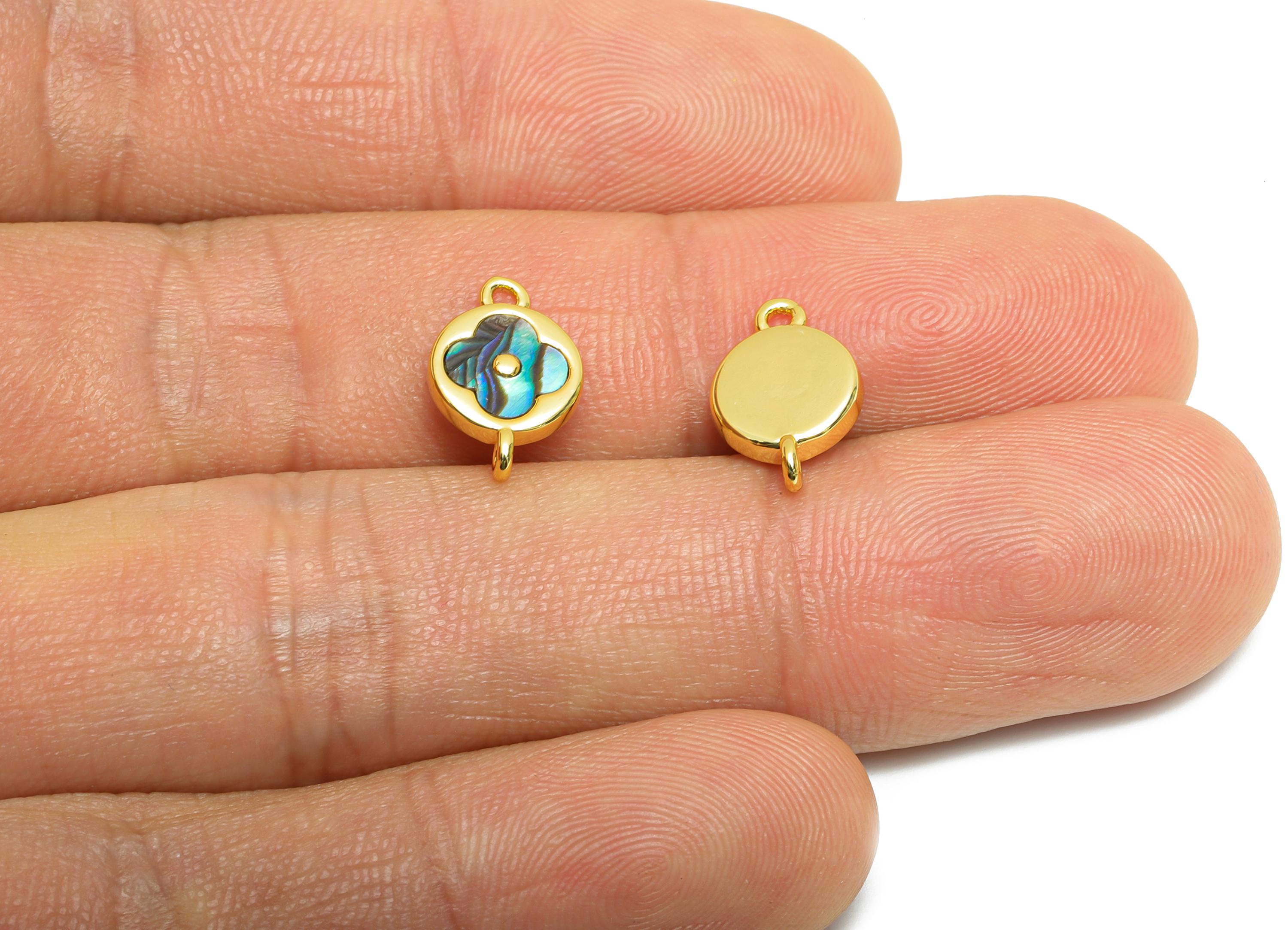Brass Floral Charm - Brass Dainty Abalone Shell Connector - Dainty Luxury Charm For Bracelet - 18K Real Gold Plated - 12x8x2mm - RGP10641 - DOMEDBAZAAR