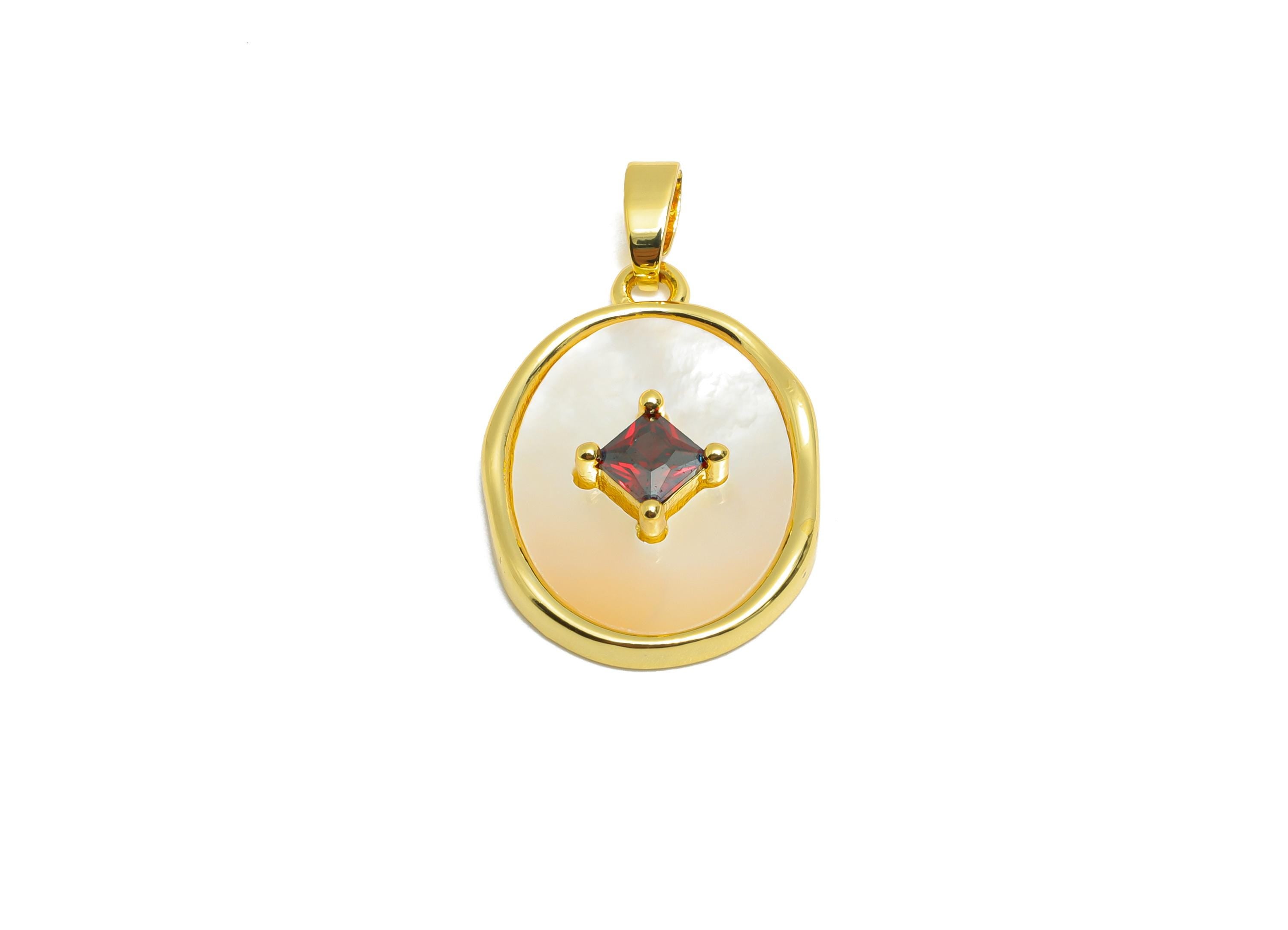 Brass Oval Shell Pendant - Elegant Gold Textured CZ Pendant - Romantic Necklace Jewelry - 18K Real Gold Plated - 22.55x16.22x4.33mm-RGP10643 - DOMEDBAZAAR