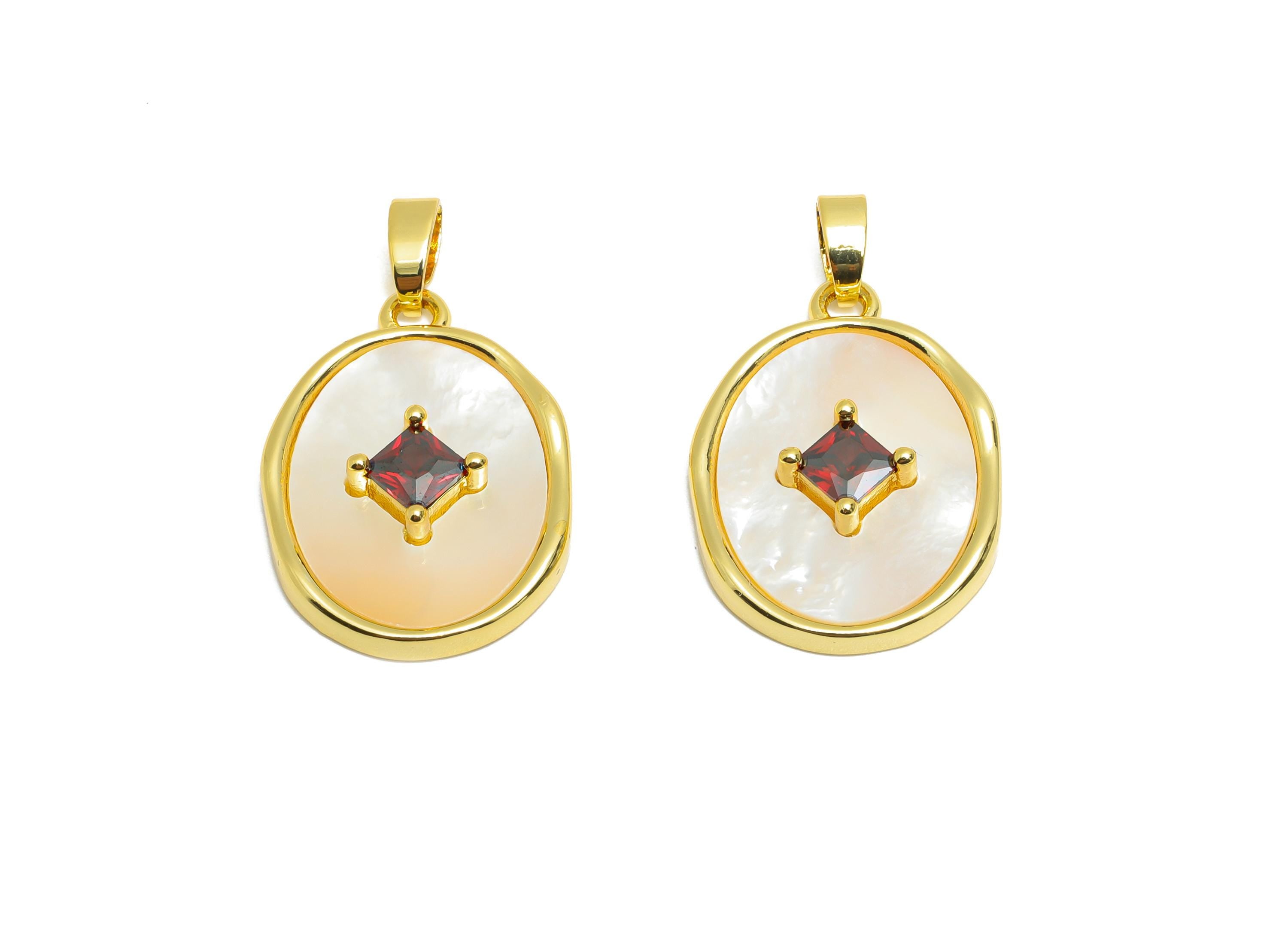 Brass Oval Shell Pendant - Elegant Gold Textured CZ Pendant - Romantic Necklace Jewelry - 18K Real Gold Plated - 22.55x16.22x4.33mm-RGP10643 - DOMEDBAZAAR