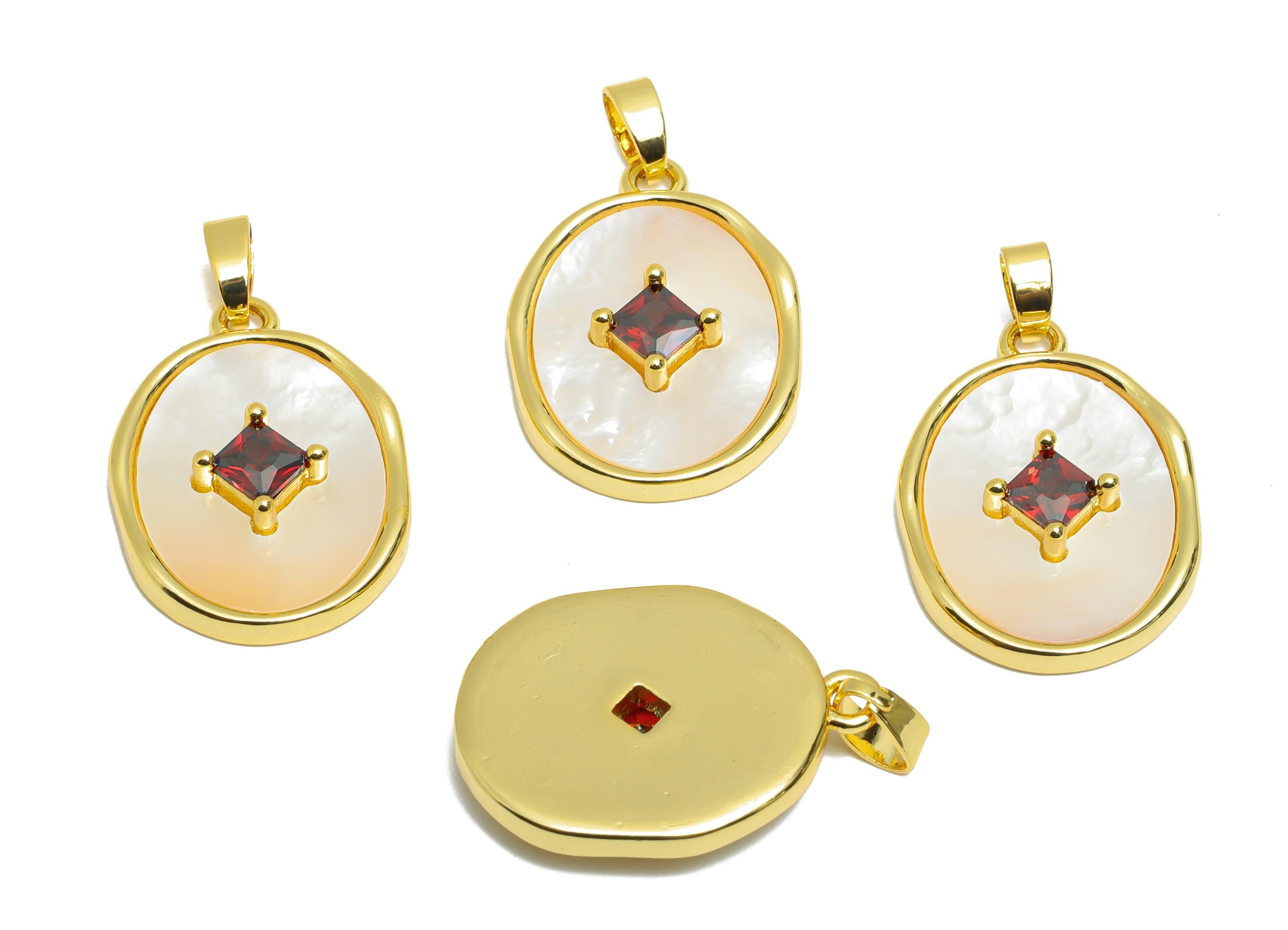 Brass Oval Shell Pendant - Elegant Gold Textured CZ Pendant - Romantic Necklace Jewelry - 18K Real Gold Plated - 22.55x16.22x4.33mm-RGP10643 - DOMEDBAZAAR