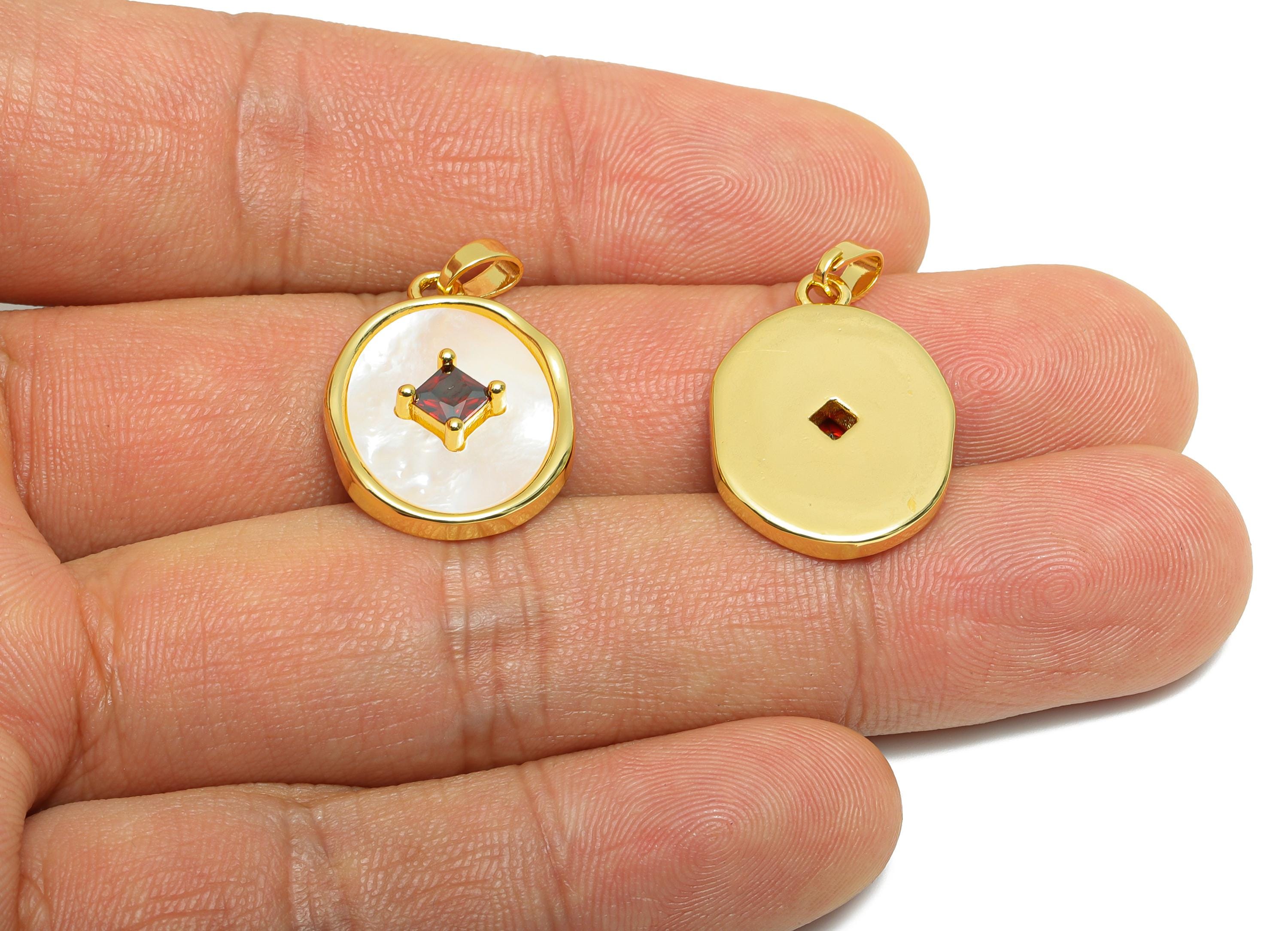 Brass Oval Shell Pendant - Elegant Gold Textured CZ Pendant - Romantic Necklace Jewelry - 18K Real Gold Plated - 22.55x16.22x4.33mm-RGP10643 - DOMEDBAZAAR