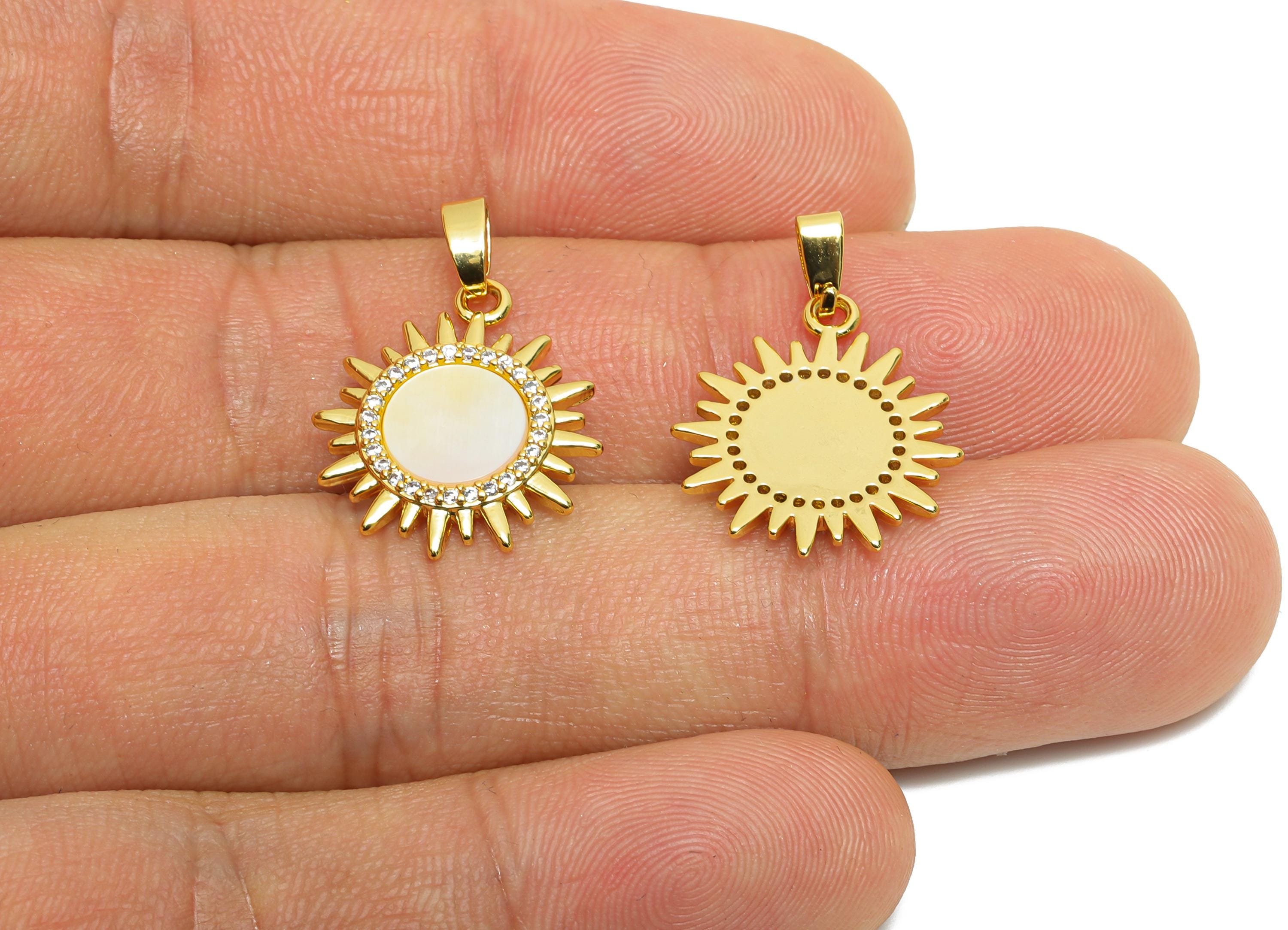 Shell Sunflower Pendant - Gold Textured CZ Sun Pendant - Minimalism Necklace Jewelry - 18K Real Gold Plated - 19.22x16.46x1.96mm - RGP10663 - DOMEDBAZAAR