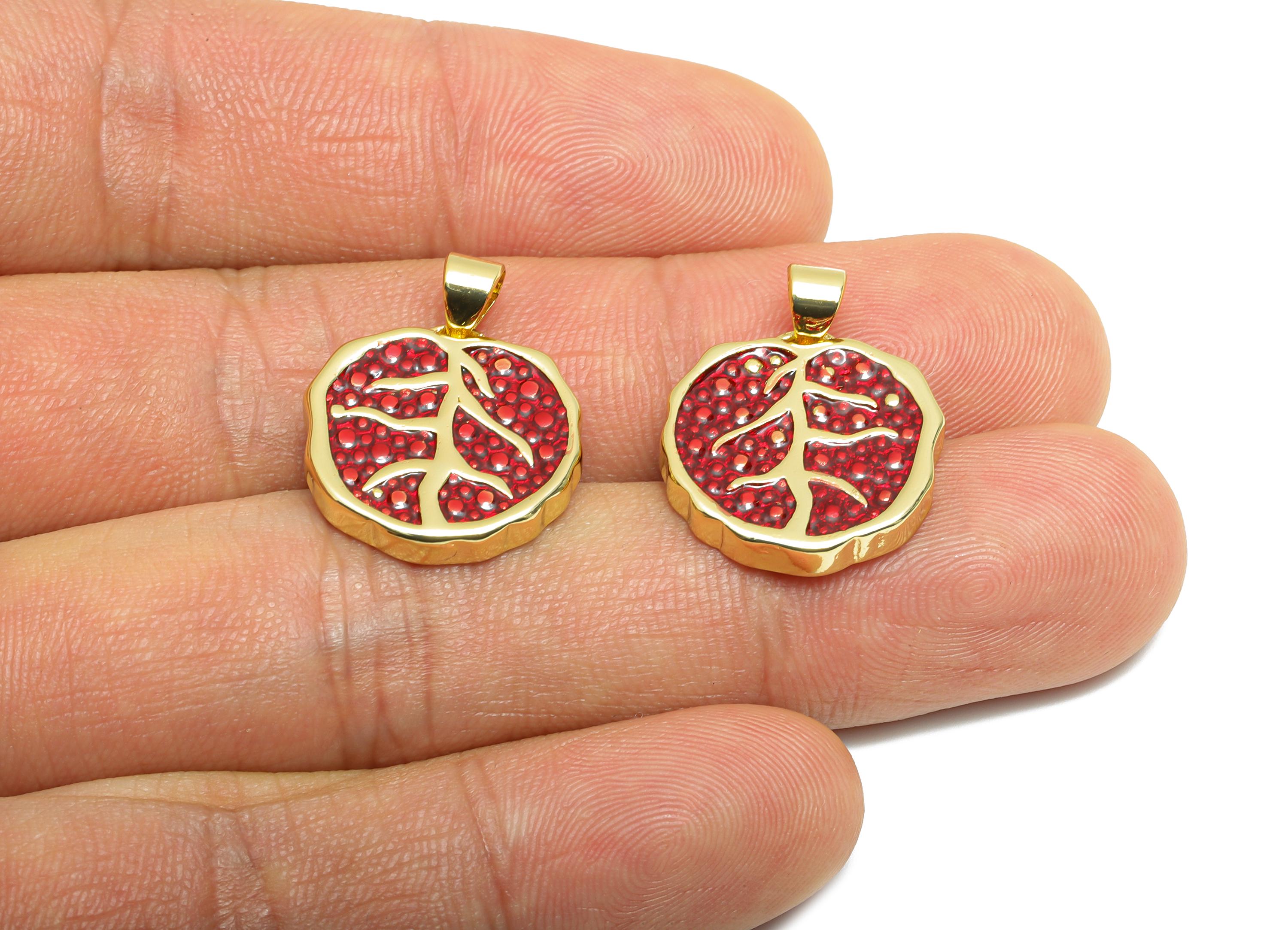 Brass Pomegranate Pendant - Gold Textured Fruit Pendant - Statement Necklace Jewelry - 18K Real Gold Plated - 20.24x17.1x3.28mm - RGP10558 - DOMEDBAZAAR