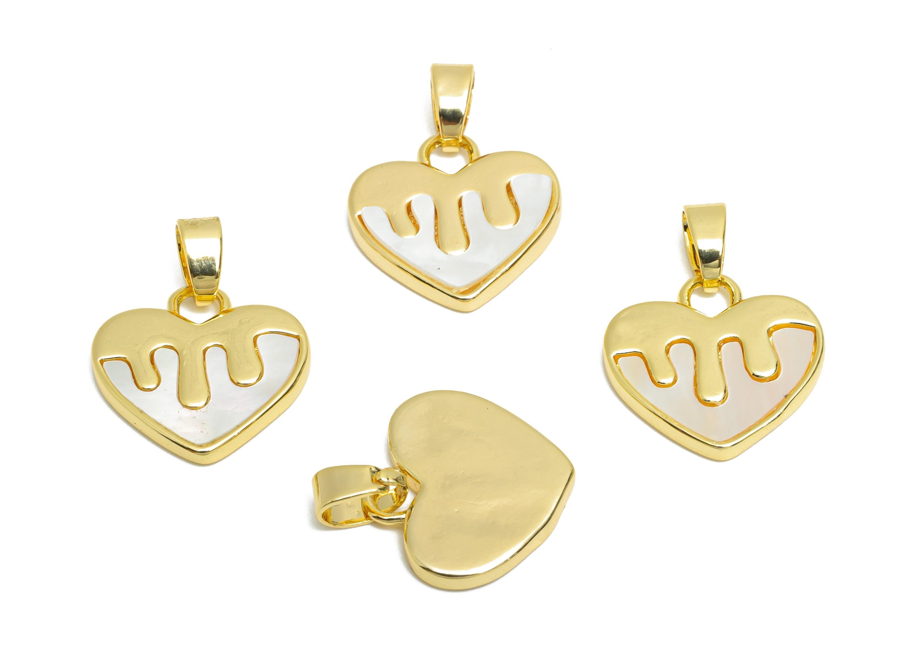 Brass Heart Pendant - Gold Heart Melting Seashell Pendant - Romantic Love Heart Jewelry - 18K Real Gold Plated - 13.2x13.82x1.71mm -RGP10636 - DOMEDBAZAAR