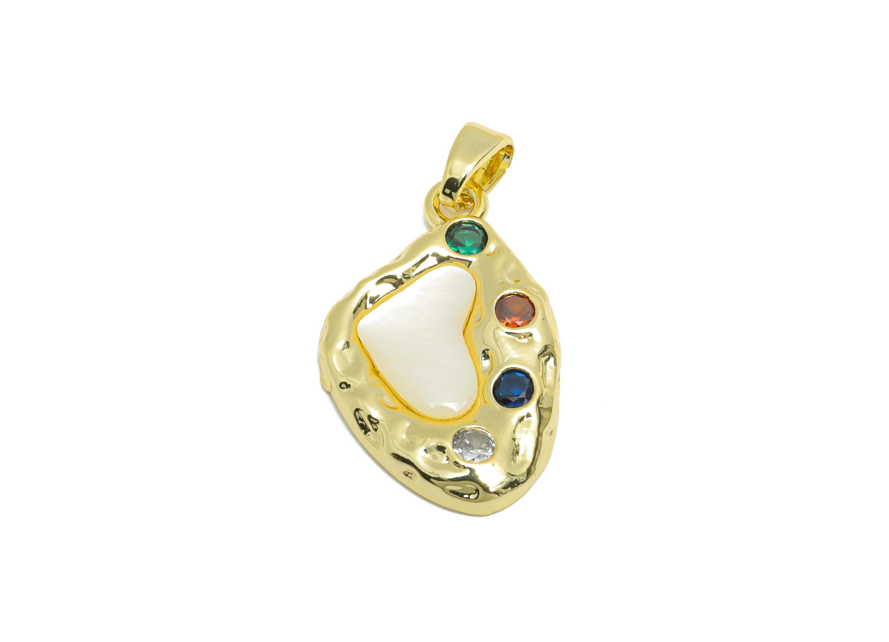 Abstract Heart Shell Pendant - Refined Gold Textured CZ Pendant - Unique Necklace Jewelry - 18K Real Gold Plated - 21.71x13.75x3mm -RGP10657 - DOMEDBAZAAR