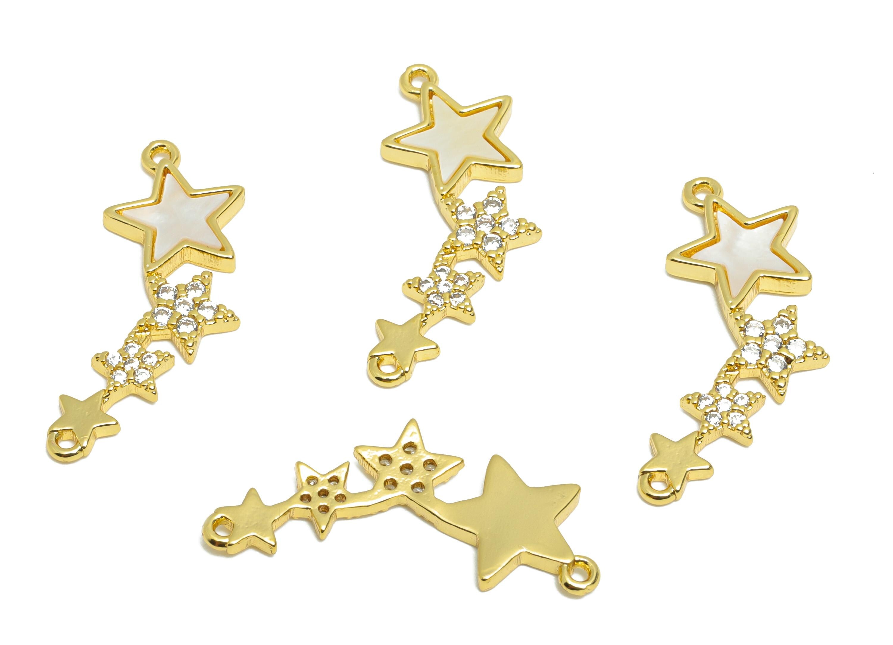Shell Star Pendant - Brass Dainty Zircon Charm - Luxury Charm With 2 Loops for Bracelet - 18K Real Gold Plated - 24.33x8x1.6mm - RGP10640 - DOMEDBAZAAR