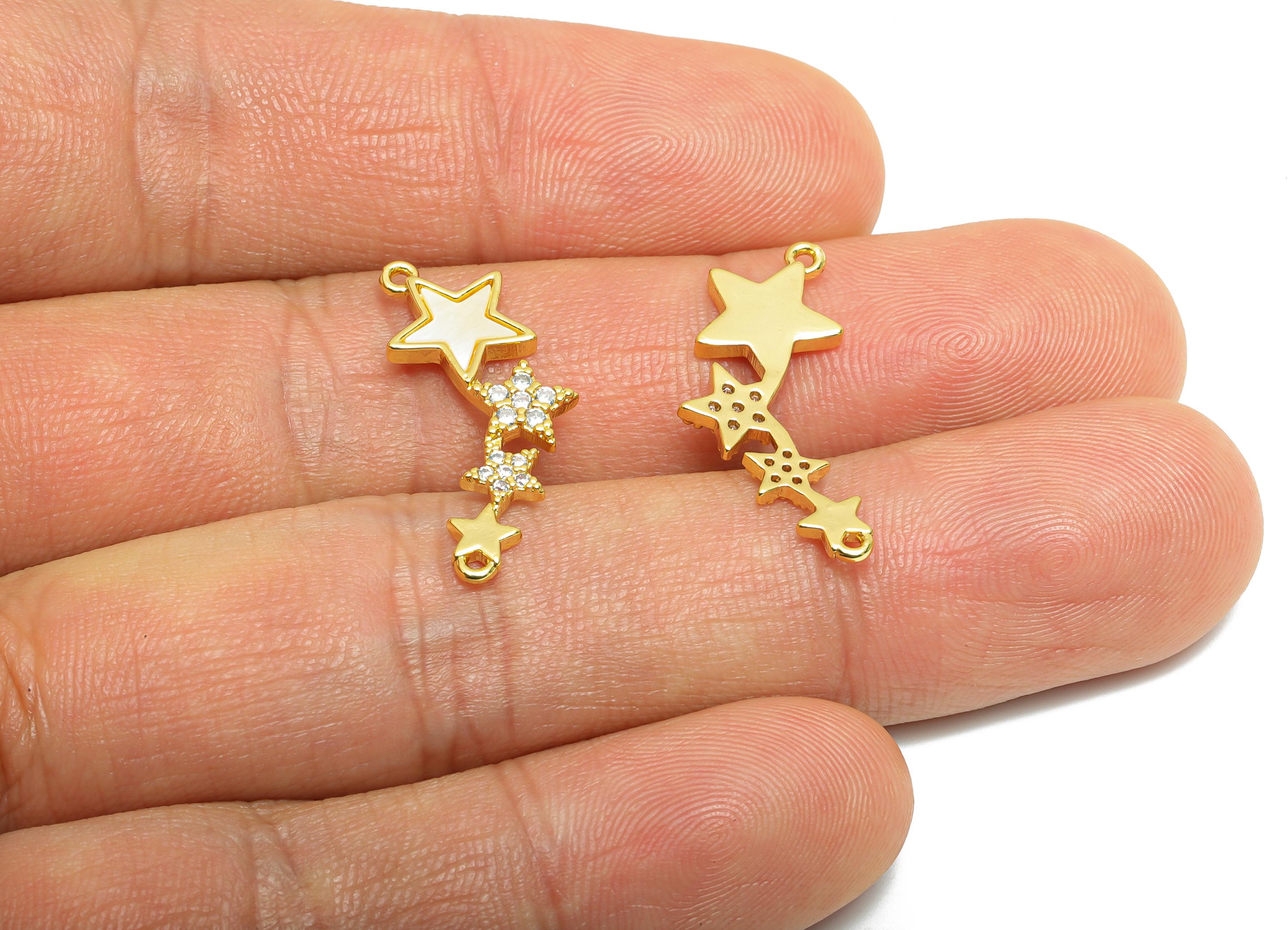 Shell Star Pendant - Brass Dainty Zircon Charm - Luxury Charm With 2 Loops for Bracelet - 18K Real Gold Plated - 24.33x8x1.6mm - RGP10640 - DOMEDBAZAAR