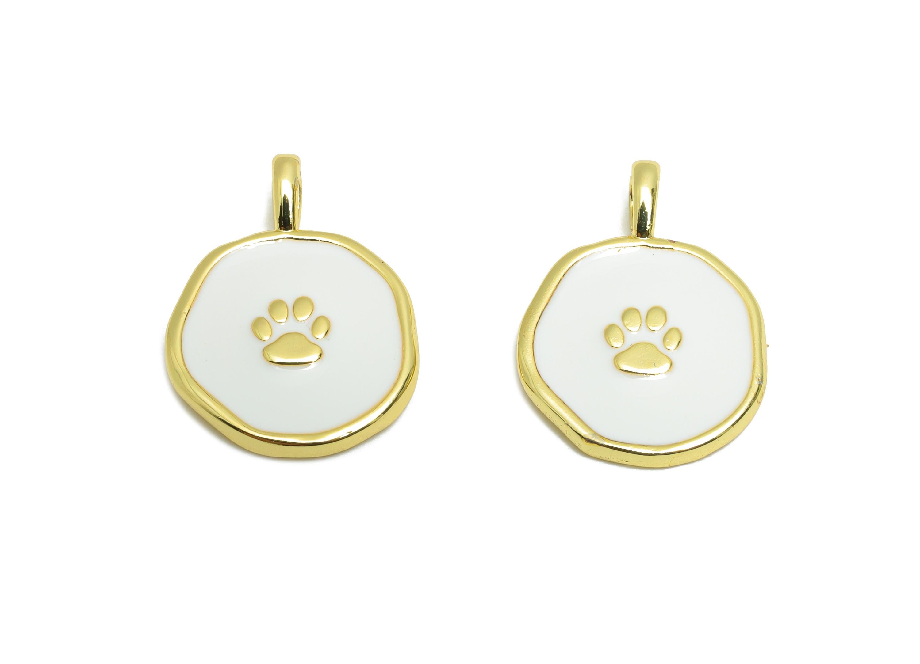 Brass Paw Bracelet Pendant - Colorful Enamel Cute Pendant - Gold Enamel Pet Jewelry - 18K Real Gold-Plated - 18x13x1.94mm - RGP10571 - DOMEDBAZAAR