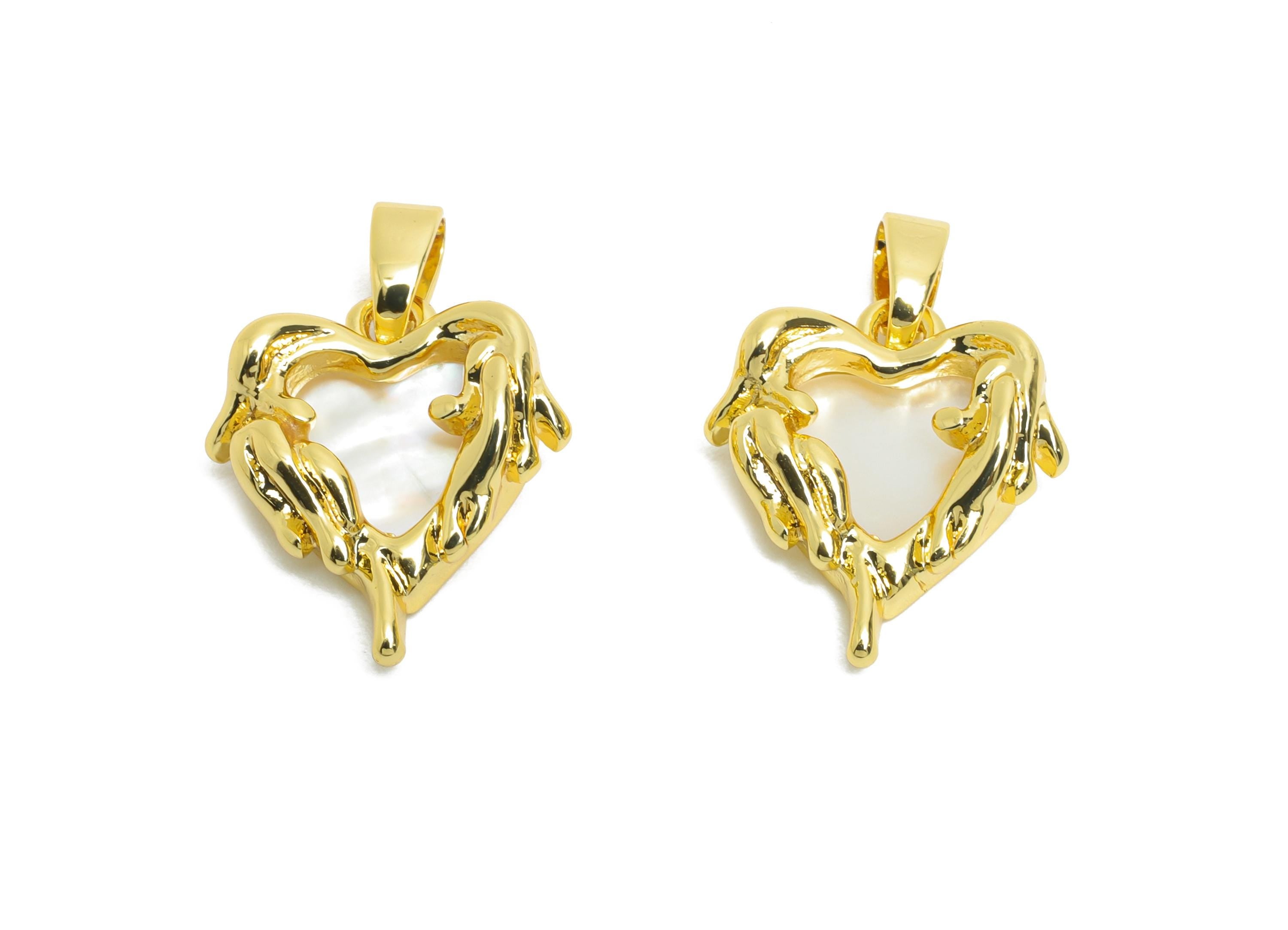 Gold Heart Pendant - Brass Dainty Angel Wing Pearl Pendant - Vintage Pendant - for Necklace - 18K Real Gold Plated - 15x13x3mm - RGP10659 - DOMEDBAZAAR