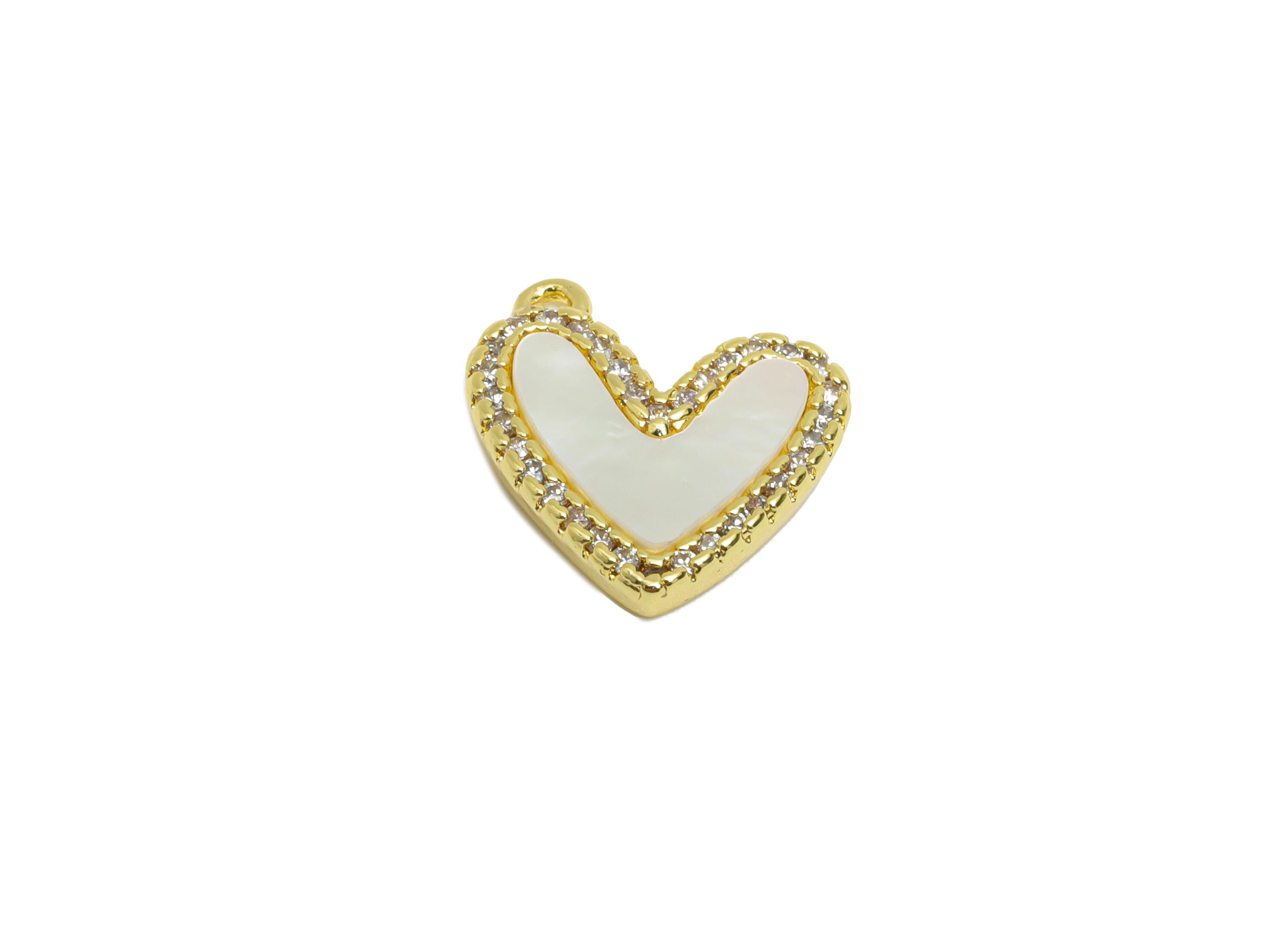 Brass Heart Earring Charm - Gold Seashell Zircon Pendant- Refined Love Heart Charm - 18K Real Gold-Plated Brass - 14.1x12.84x2.48mm -RGP9621 - DOMEDBAZAAR