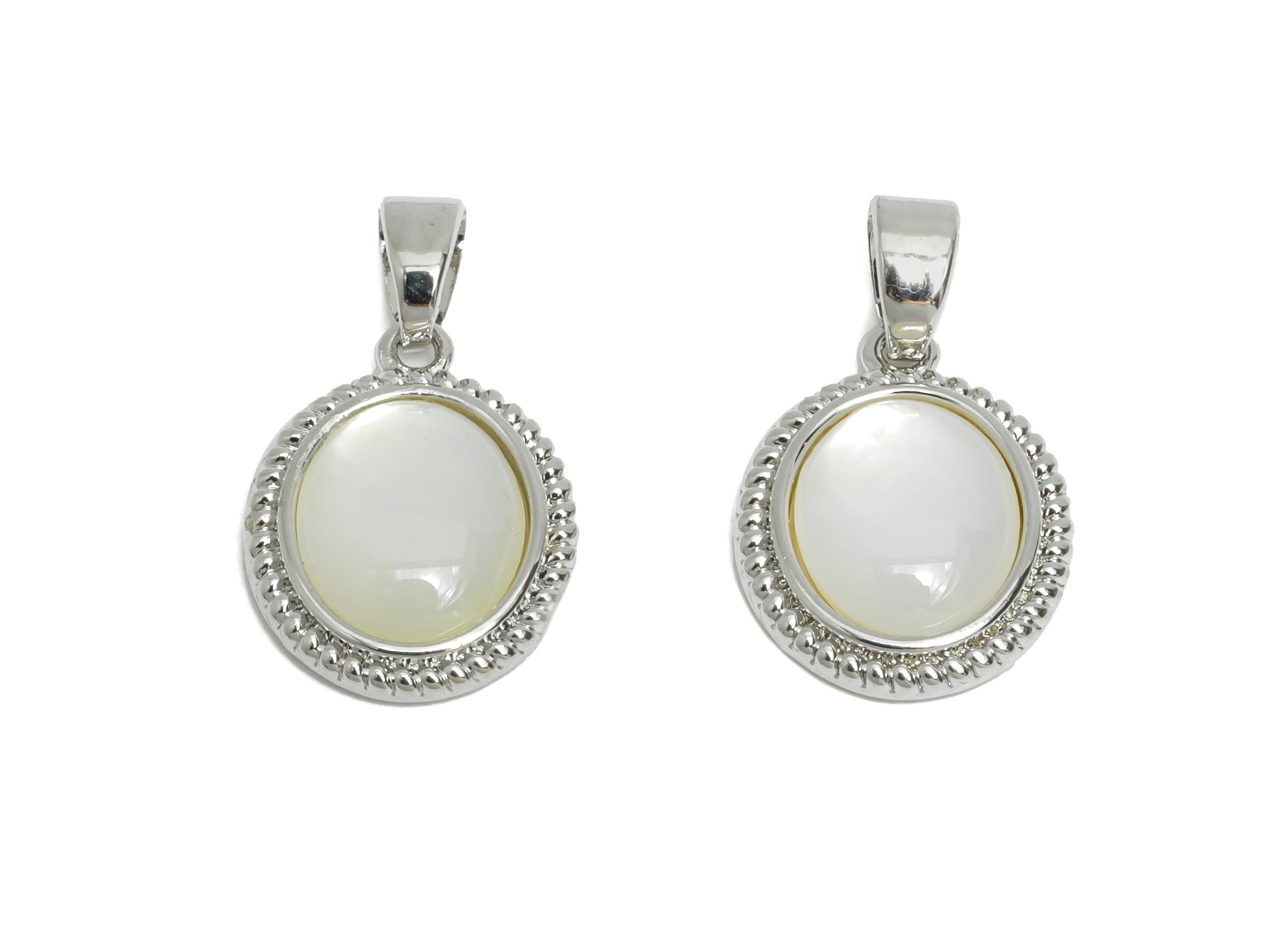 Brass Oval Earring Charm - Silver Oval Seashell Pendant - Textured Elegant Necklace Charm -18K White Gold Plated - 15.2x11.45x3.2mm -RGP9553 - DOMEDBAZAAR