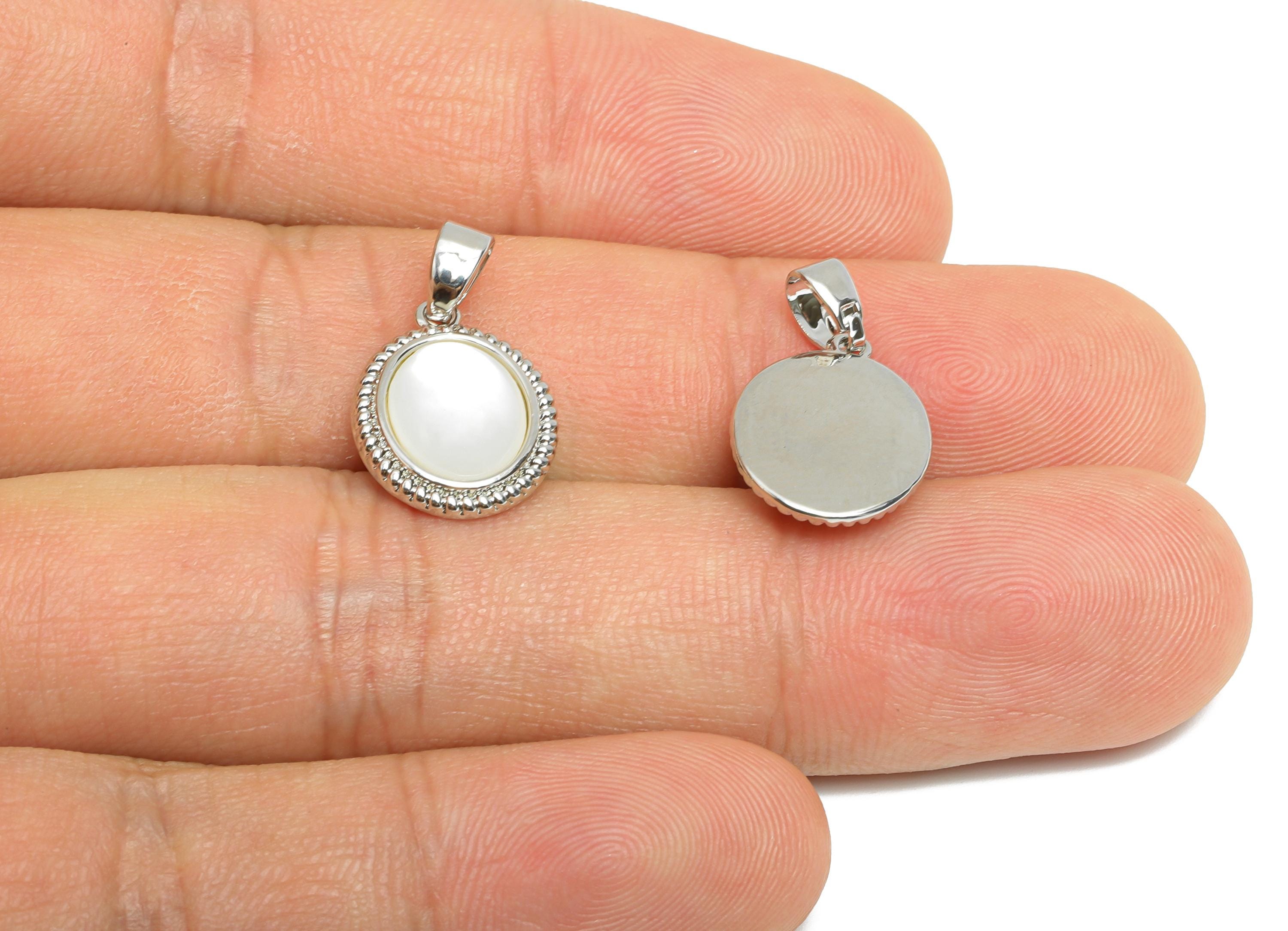 Brass Oval Earring Charm - Silver Oval Seashell Pendant - Textured Elegant Necklace Charm -18K White Gold Plated - 15.2x11.45x3.2mm -RGP9553 - DOMEDBAZAAR
