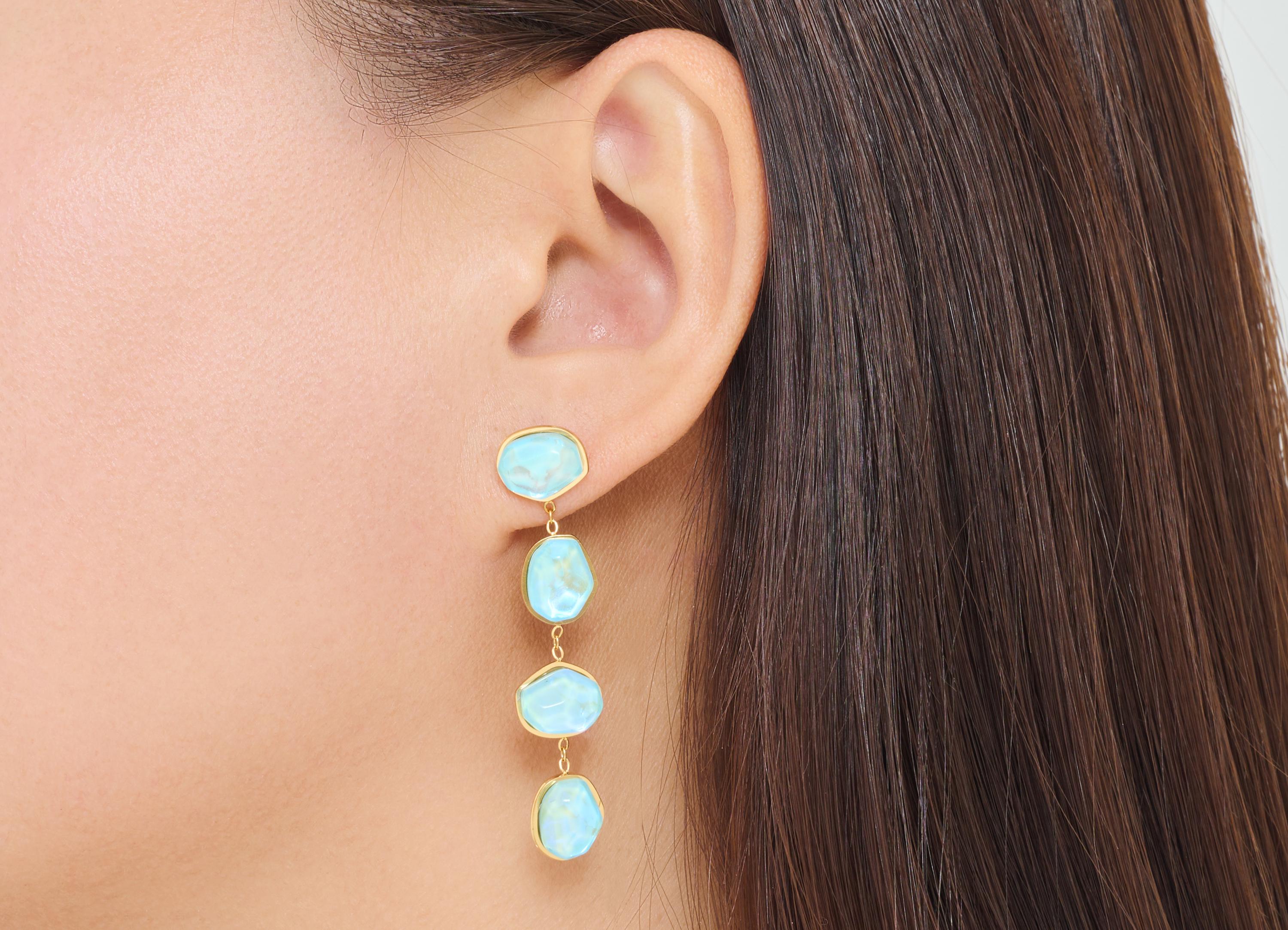 Stainless Steel Dangle Stud - Gold Acrylic Tassel Earring Post - Modern Steel Chian Stud - Gold Vacuum Plated - 48.8x10.38x4.33mm - SS2224 - DOMEDBAZAAR