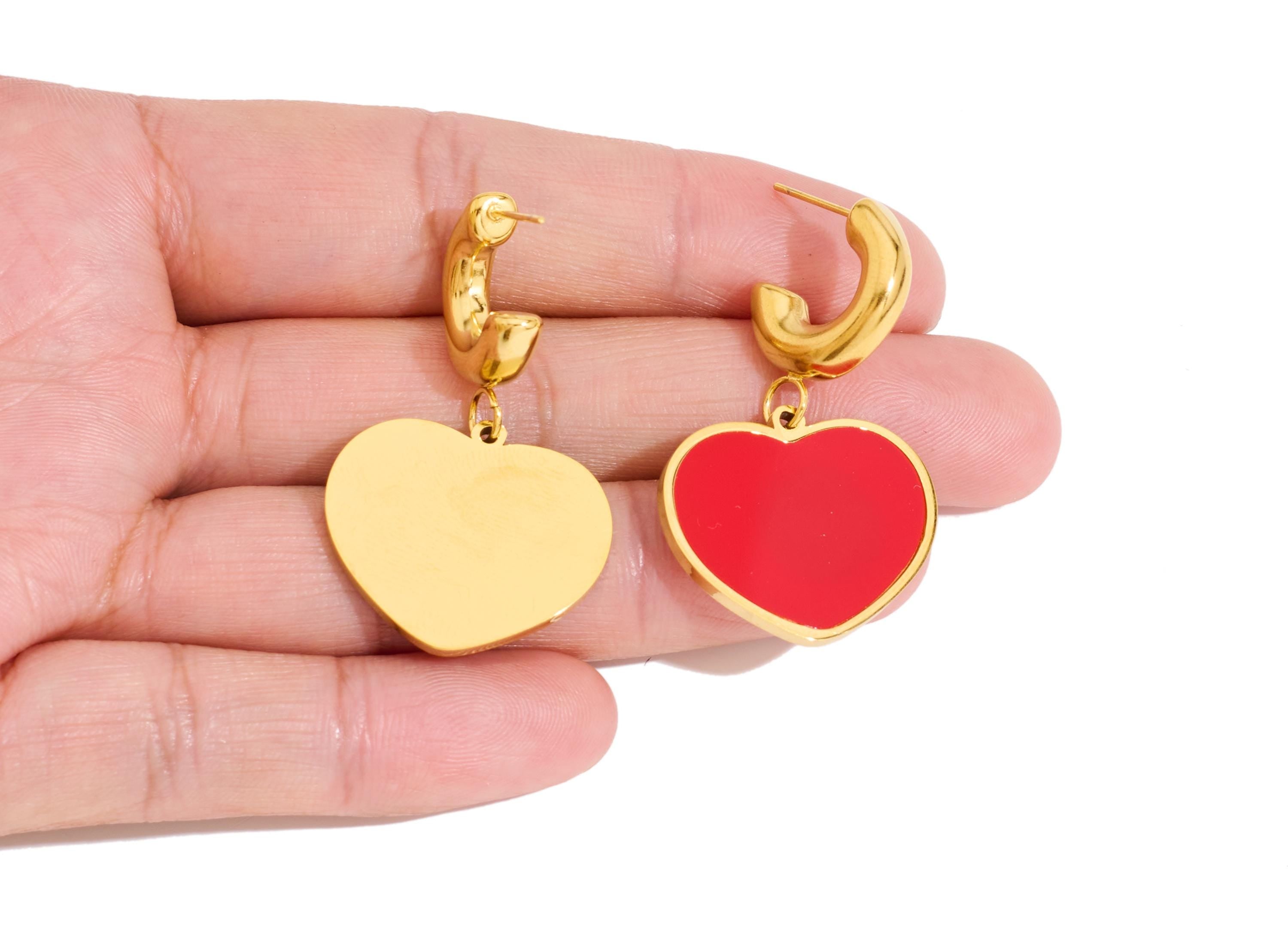 Stainless Steel Dangle Heart Stud - Gold Acrylic Hanging C Hoop Earring Post - Modern Steel Stud - Gold Vacuum Plated - 38x23x1.8mm - SS2228 - DOMEDBAZAAR