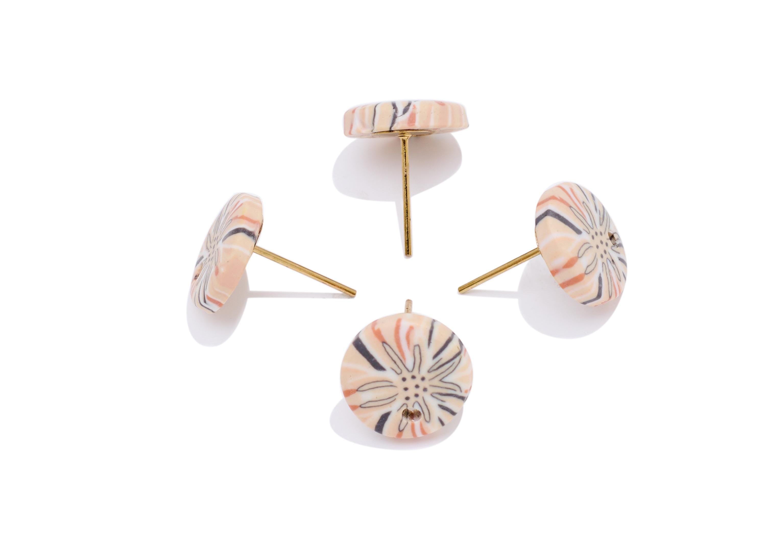 Polymer Clay Earring Stud - Artistic Lightweight Polymer Clay Post - Modern Polymer Clay Jewelry - Handcrafted Stud - 12x11x2.5mm - PC2350 - DOMEDBAZAAR