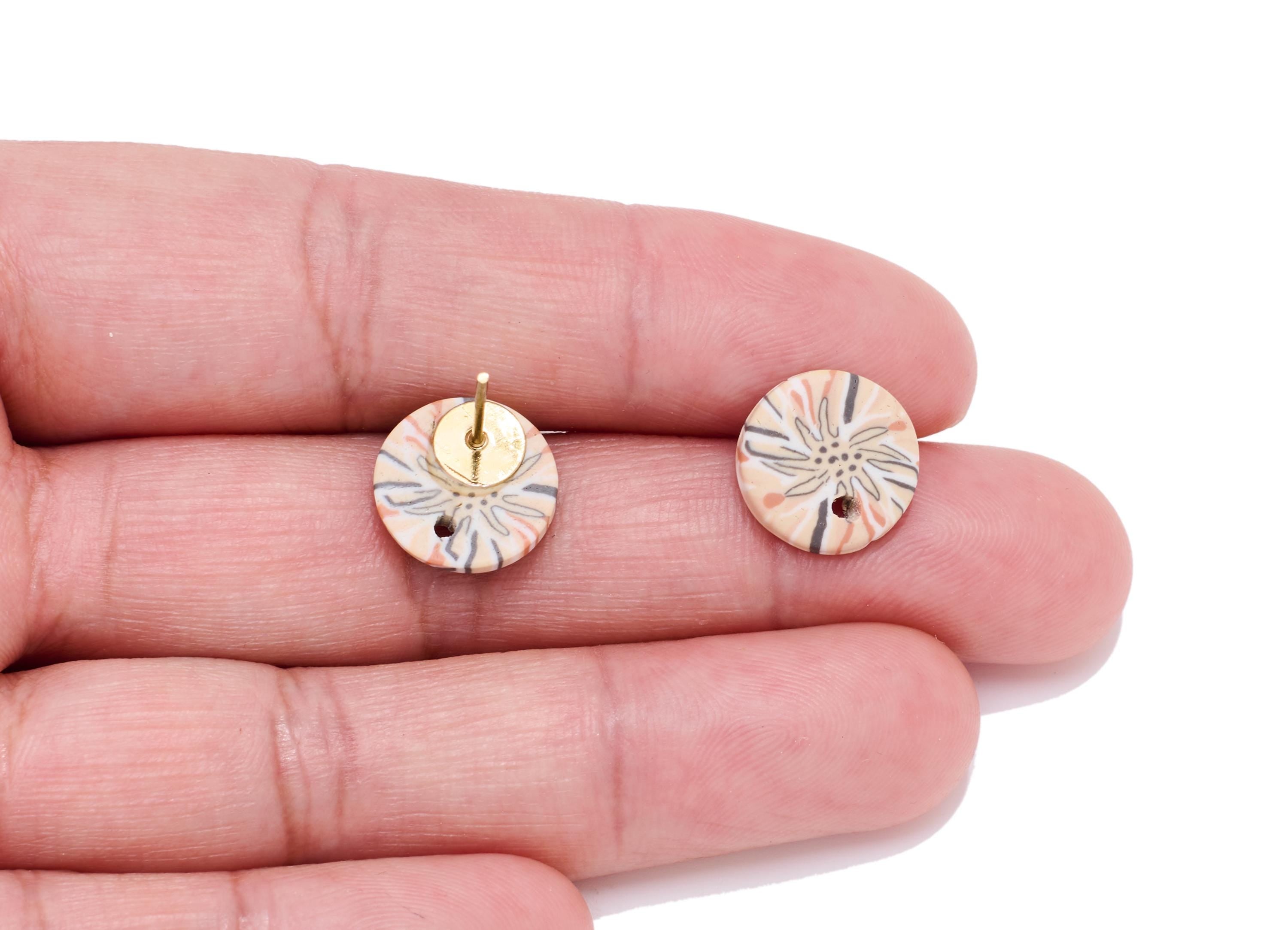 Polymer Clay Earring Stud - Artistic Lightweight Polymer Clay Post - Modern Polymer Clay Jewelry - Handcrafted Stud - 12x11x2.5mm - PC2350 - DOMEDBAZAAR