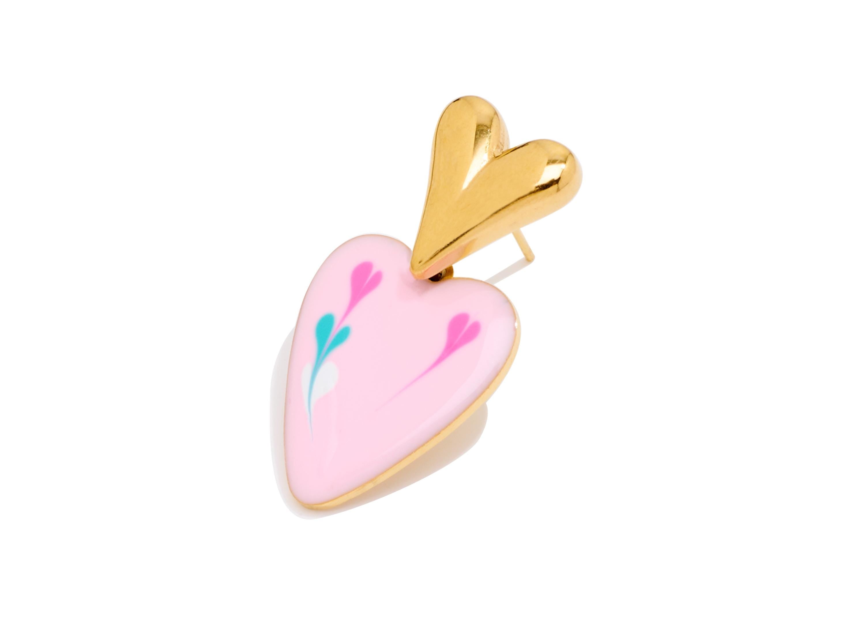 Stainless Steel Heart Stud - Steel Pink Enamel Heart Earring Post - Modern Gold Heart Jewelry - Gold Vacuum Plated - 31x15.95x2mm - SS2231 - DOMEDBAZAAR