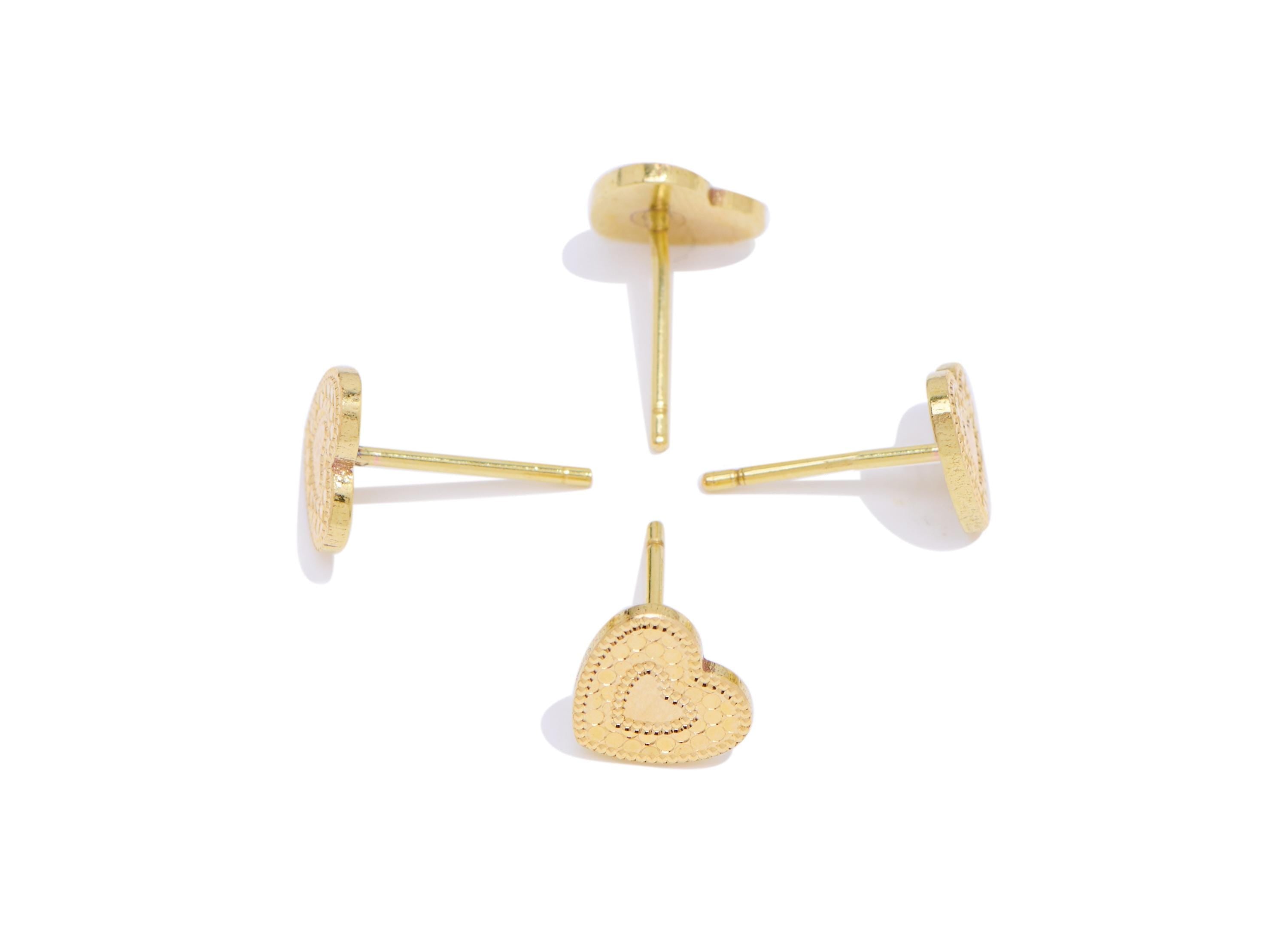 Brass Heart Earring Post - Raw Brass Textured Heart Stud - Vintage Elegant Laser Cut Jewelry - Romantic Jewelry Design - 7x8x0.8mm - PP11189 - DOMEDBAZAAR