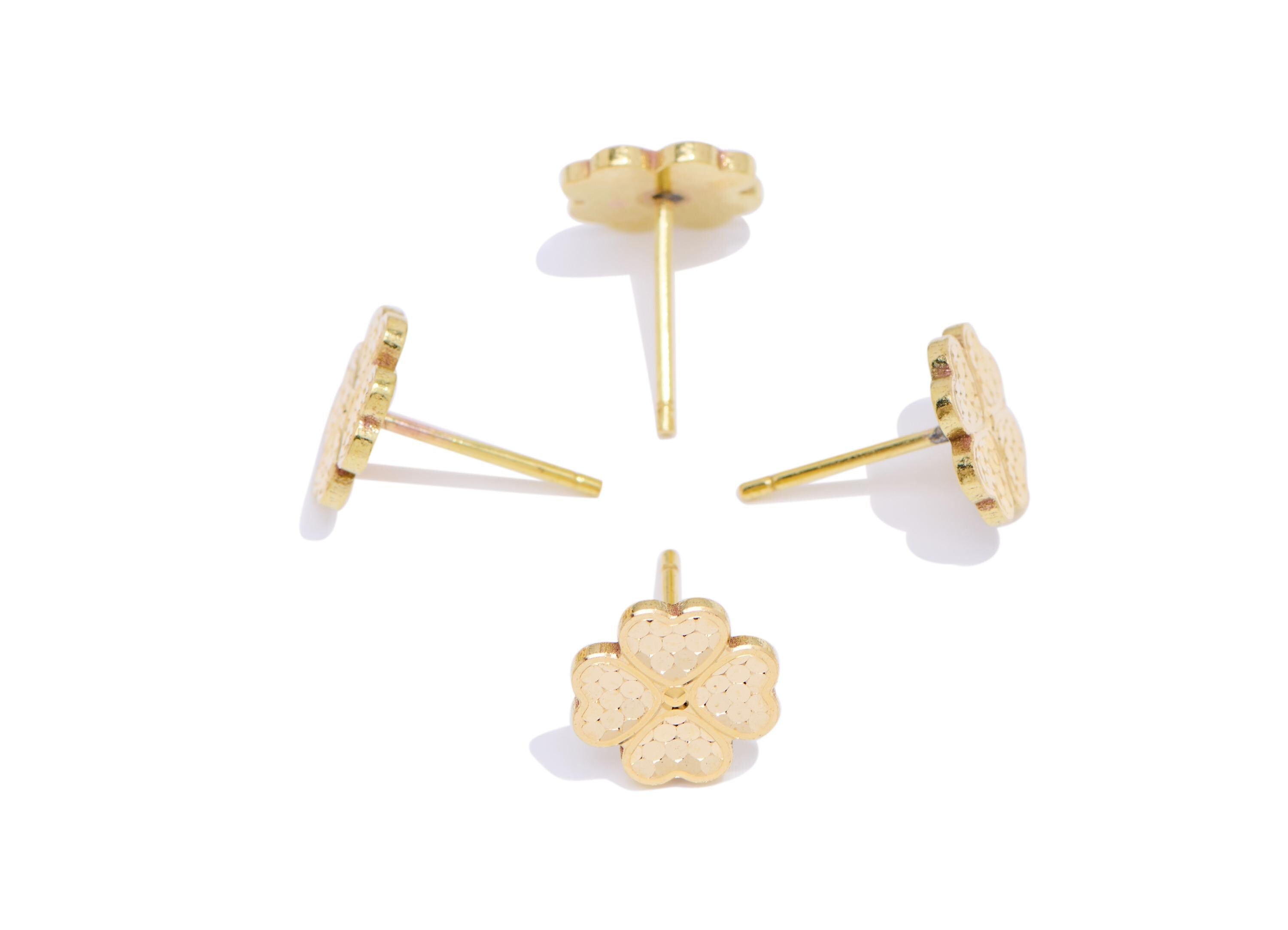 Heart Floral Earring Post - Raw Brass Textured Four Leaf Clover Stud - Modern Laser Cut Jewelry - Minimalist Jewelry - 9x9x0.8mm - PP11191 - DOMEDBAZAAR