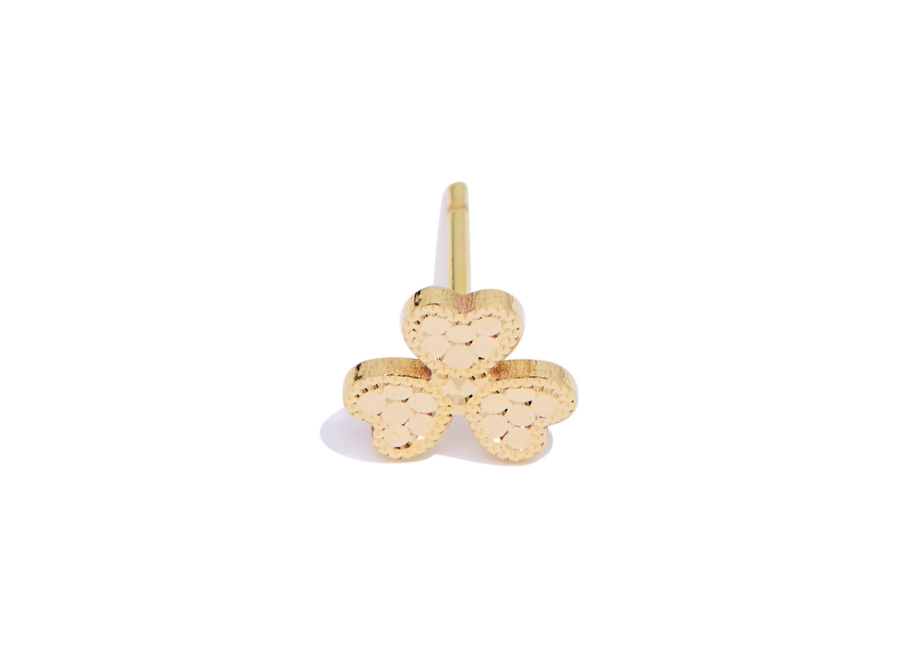 Brass Heart Shamrock Earring Post - Raw Brass Textured Shamrock Stud - Modern Laser Cut Jewelry - Minimalist Jewelry - 8x8x0.8mm - PP11192 - DOMEDBAZAAR