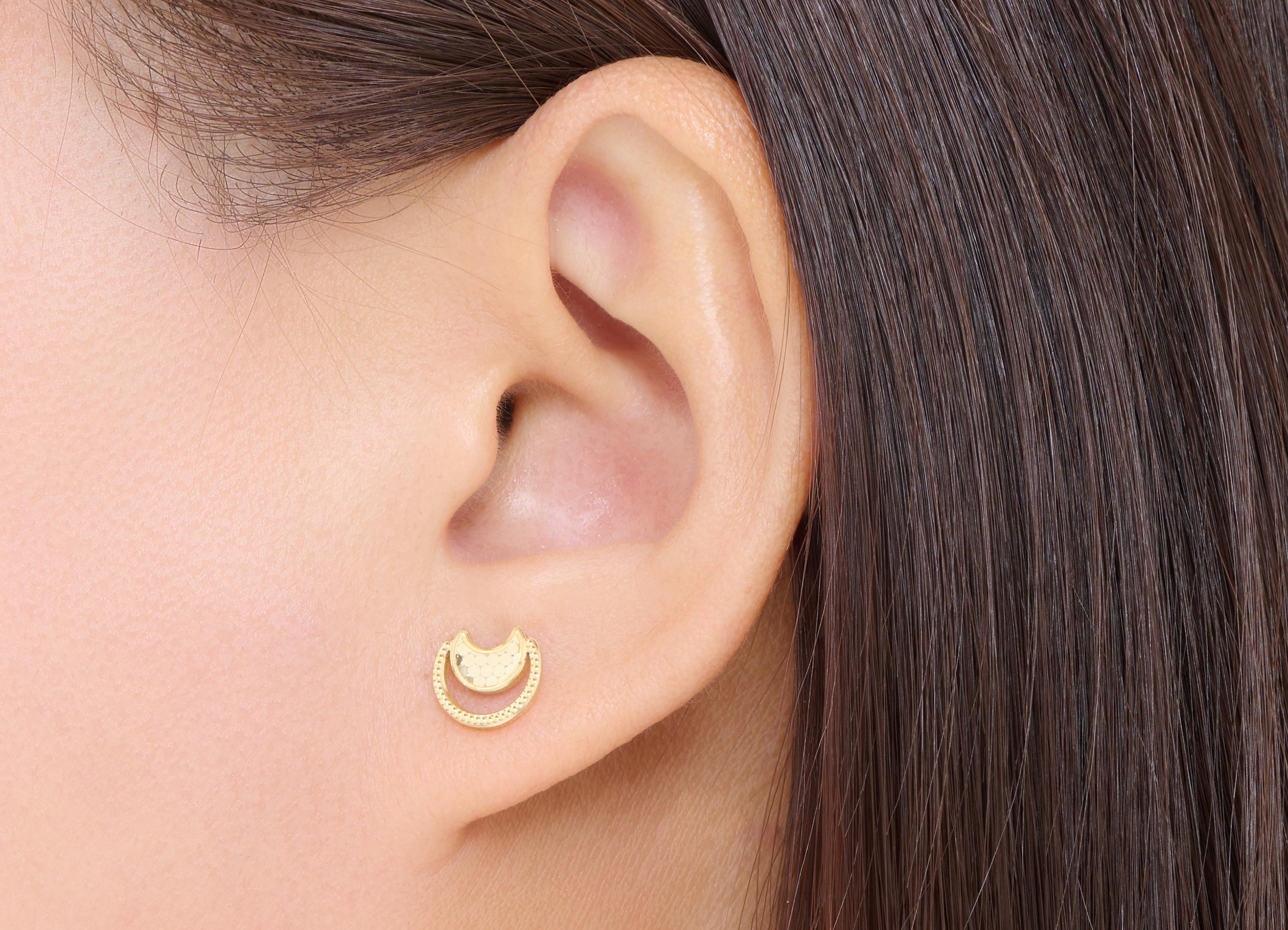 Brass Crescent Earring Post - Raw Brass Textured Moon Earring Stud - Chic Modern Laser Cut Jewelry - Minimalist Jewelry - 8x9x1mm - PP11193 - DOMEDBAZAAR
