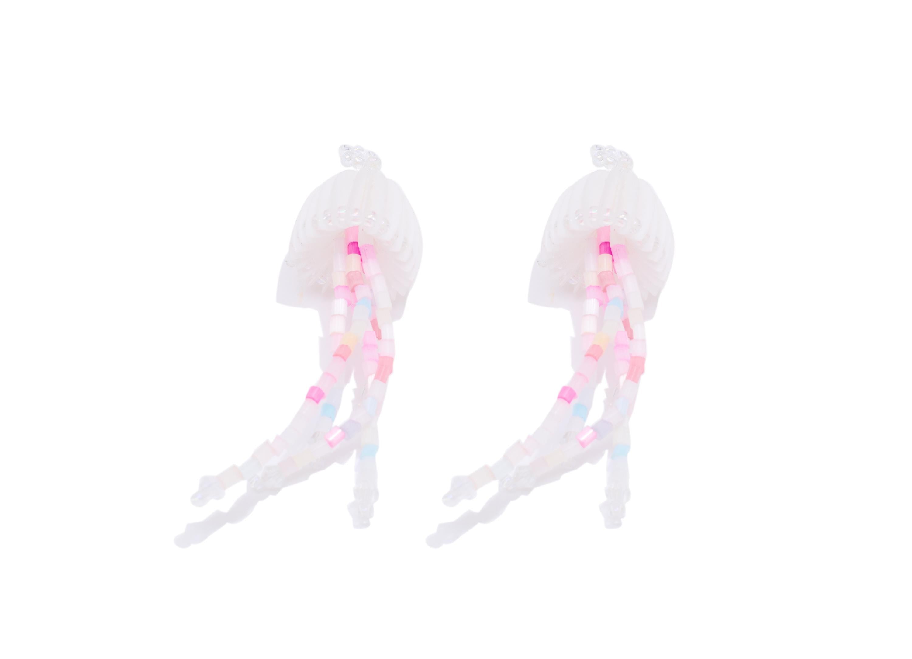 White Jellyfish Earring Charm - Crystal Handcrafted Jellyfish Pendant - Beaded Dangle Charm - Marine DIY Jewelry - 61x17.8x17mm - AC2669C - DOMEDBAZAAR