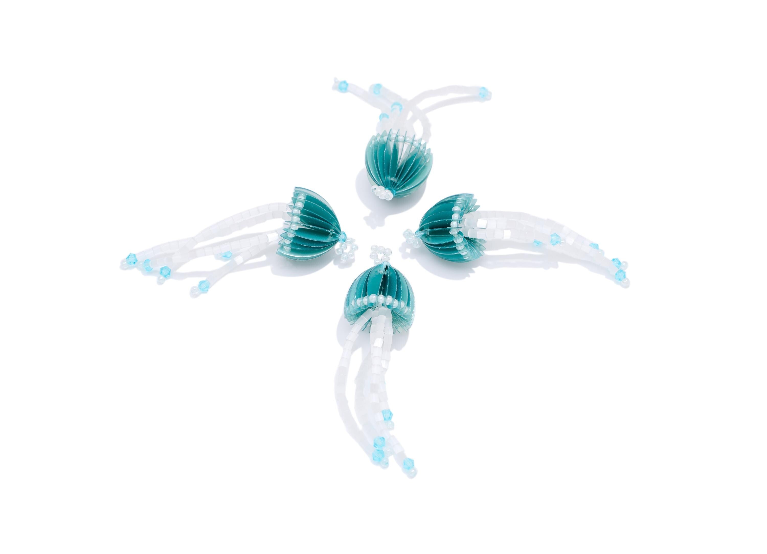 Beaded Jellyfish Earring Charm - Crystal Handcrafted Jellyfish Pendant - Aquatic Dangle Charm - Marine DIY Jewelry - 61x17.8x17mm - AC2669D - DOMEDBAZAAR