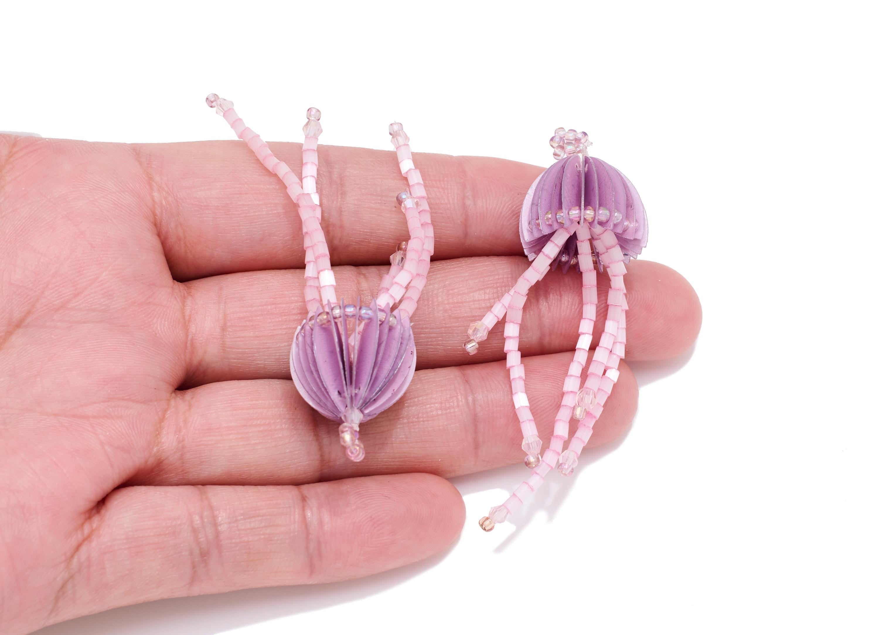 Beaded Jellyfish Earring Charm - Crystal Handcrafted Jellyfish Pendant - Colorful Dangle Charm - Marine DIY Jewelry - 61x17.8x17mm - AC2669F - DOMEDBAZAAR