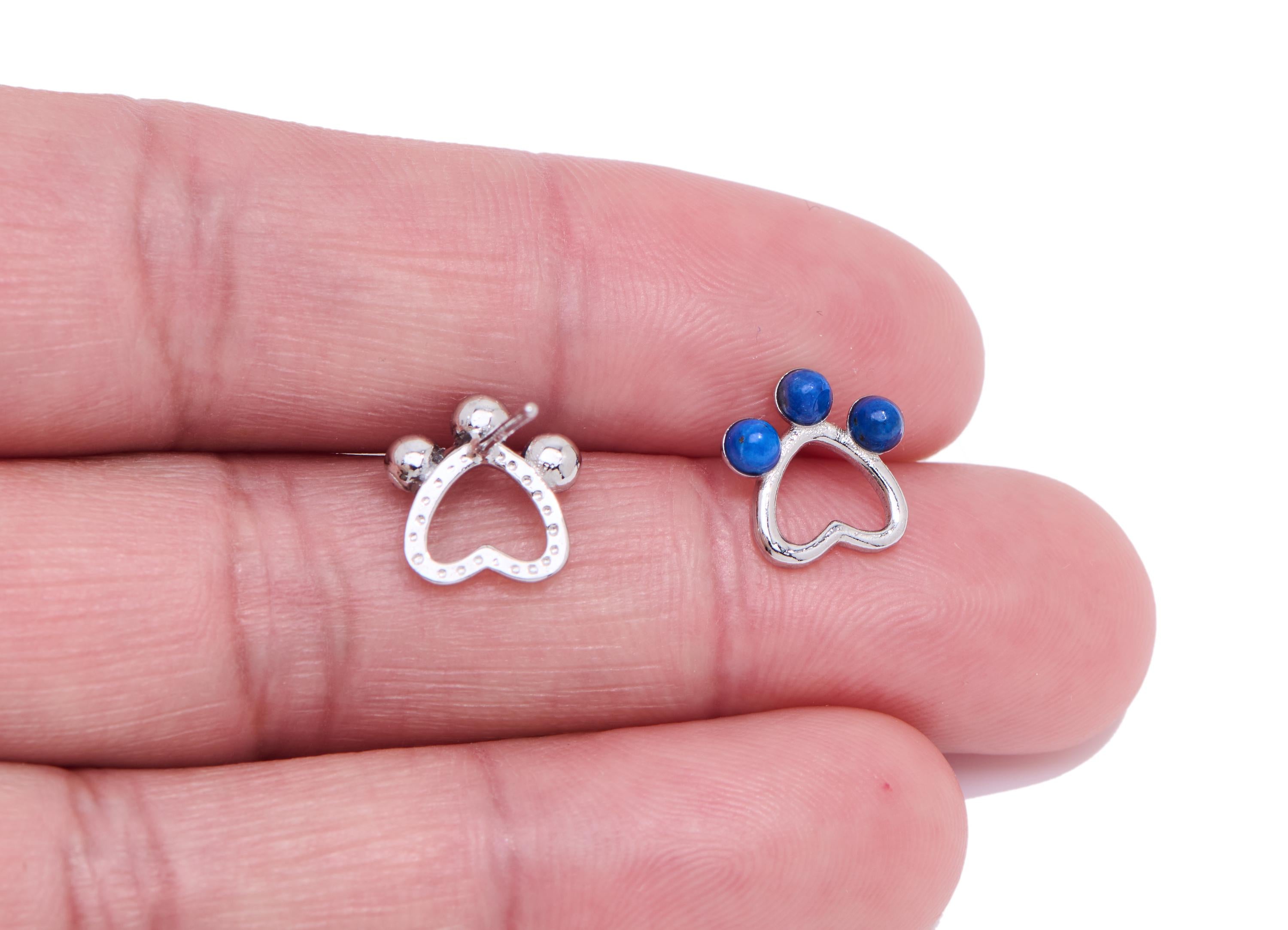 Lapis lazuli Heart Earring Stud - Brass Cute Stone Earring Post - Minimalist Nature Jewelry Making - White K Plated - 10x10x3.24mm - NS2683 - DOMEDBAZAAR