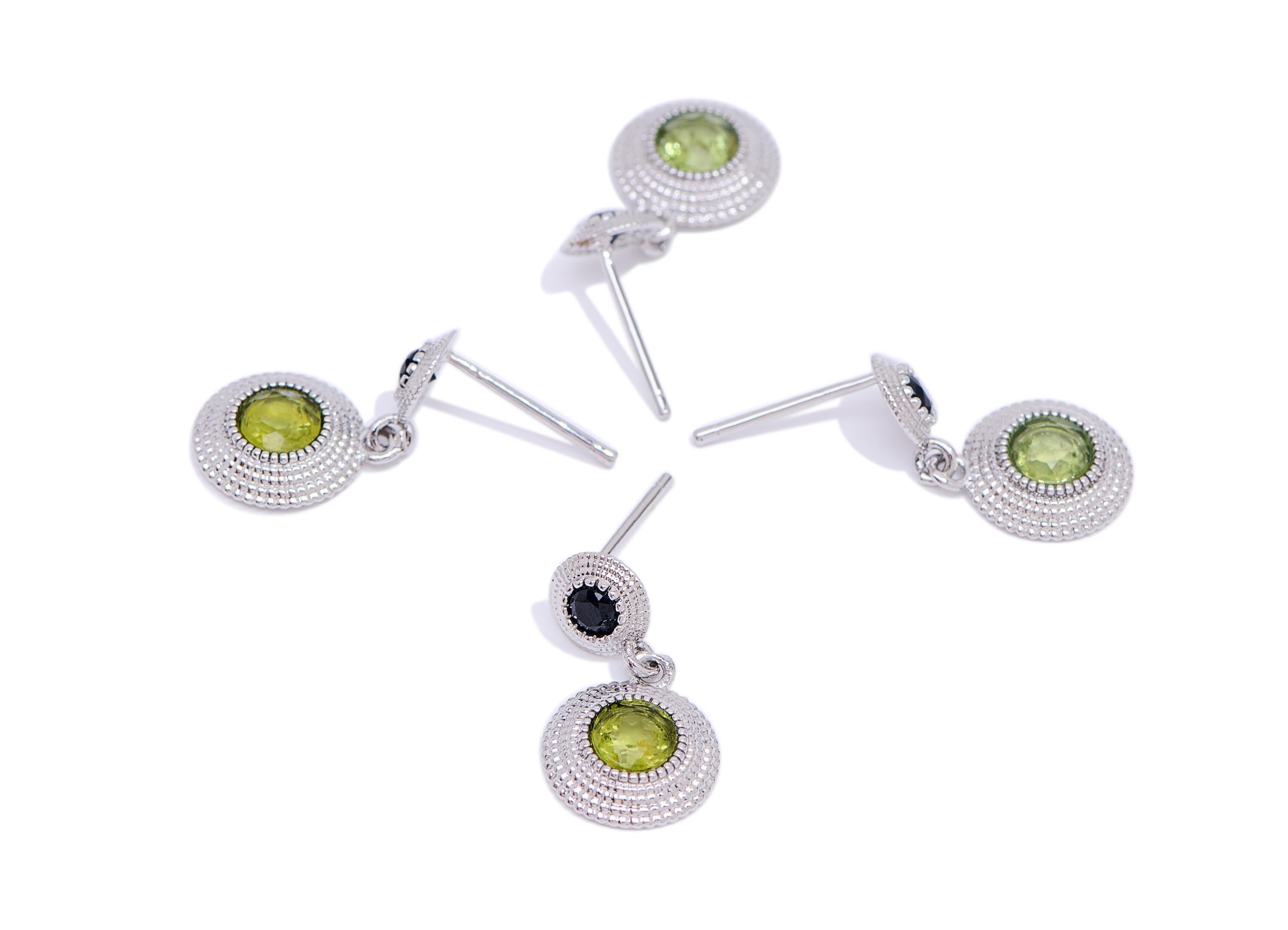 Olivine Dangle Earring Stud - Brass Stone Vintage Looking Earring - Dainty Jewelry Making For Woman - White K Plated - 20.3x10x3mm - NS2681 - DOMEDBAZAAR