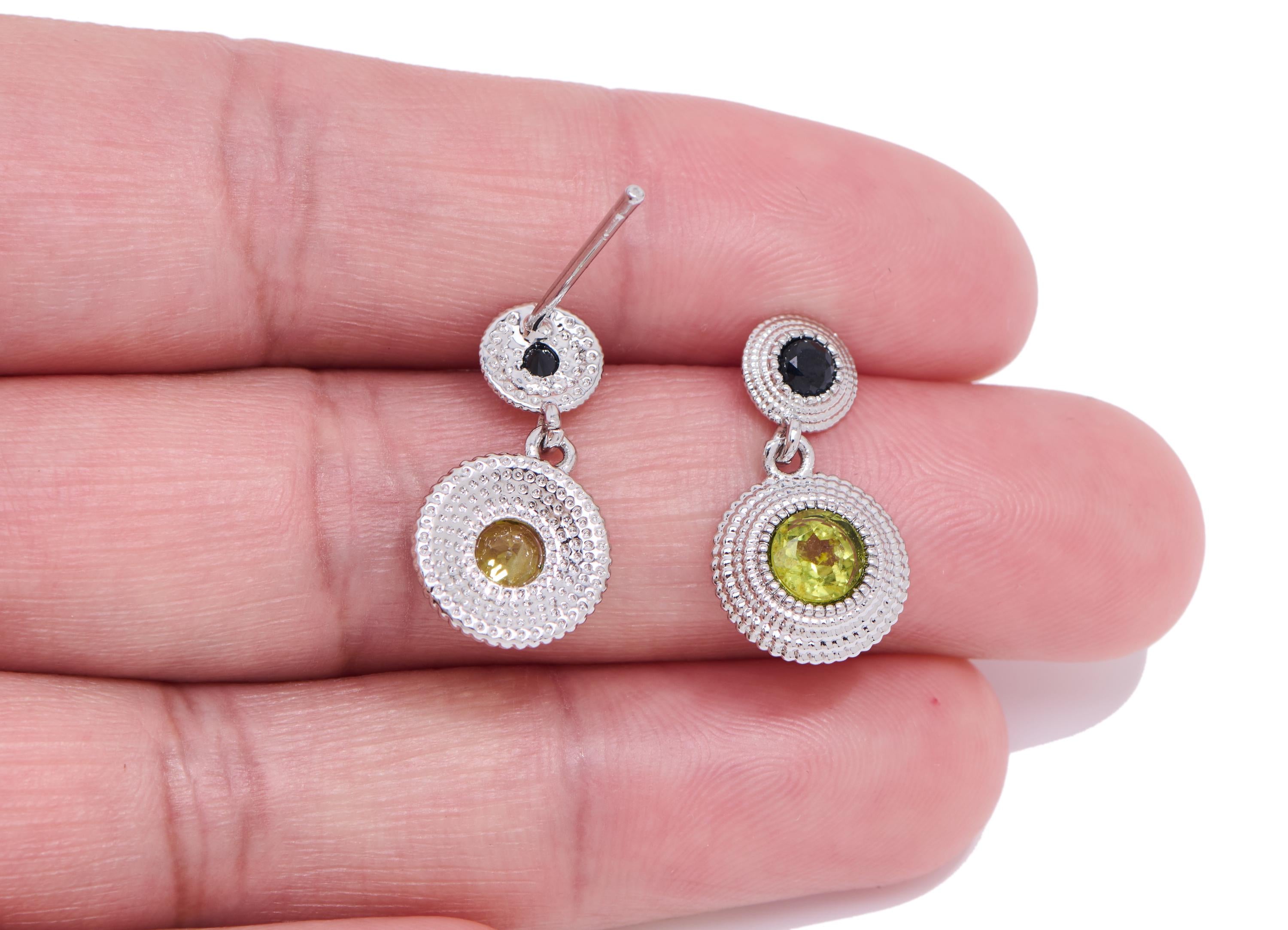 Olivine Dangle Earring Stud - Brass Stone Vintage Looking Earring - Dainty Jewelry Making For Woman - White K Plated - 20.3x10x3mm - NS2681 - DOMEDBAZAAR