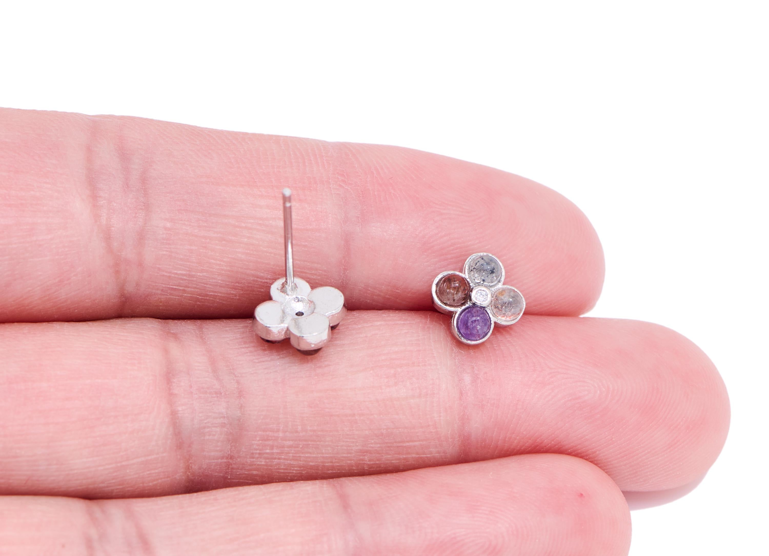 Brass Floral Cluster Earring Stud - Silver Super Seven Stone Gemstone Post - Jewelry Making - Silver Stud - White K Plated - 8x7x3mm -NS2562 - DOMEDBAZAAR