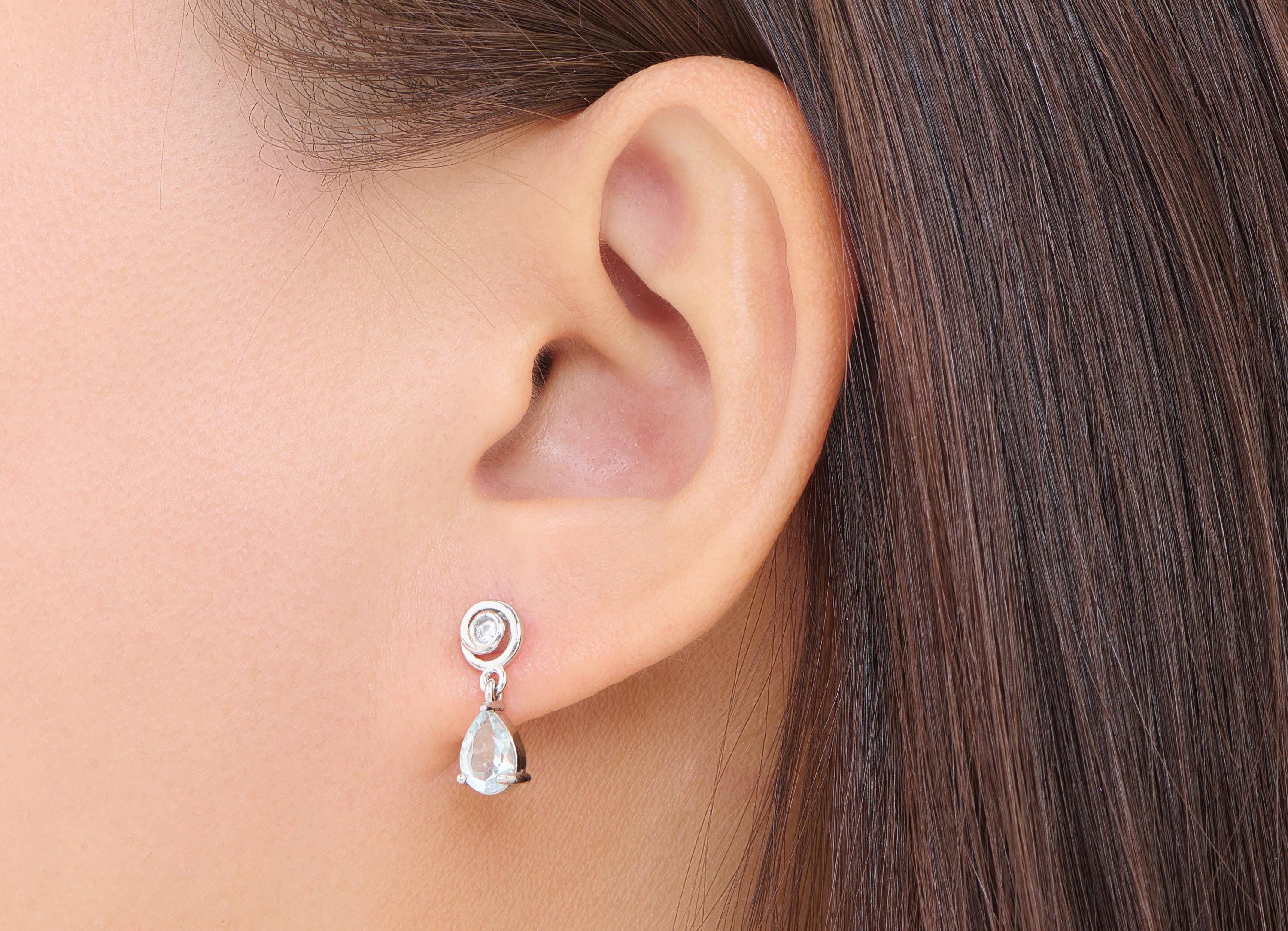 Brass Dangle Earring Stud - Brass Topaz Stone Dainty Teardrop Earring - Dainty Jewelry For Woman - White K Plated - 16x5x4mm - NS2600 - DOMEDBAZAAR