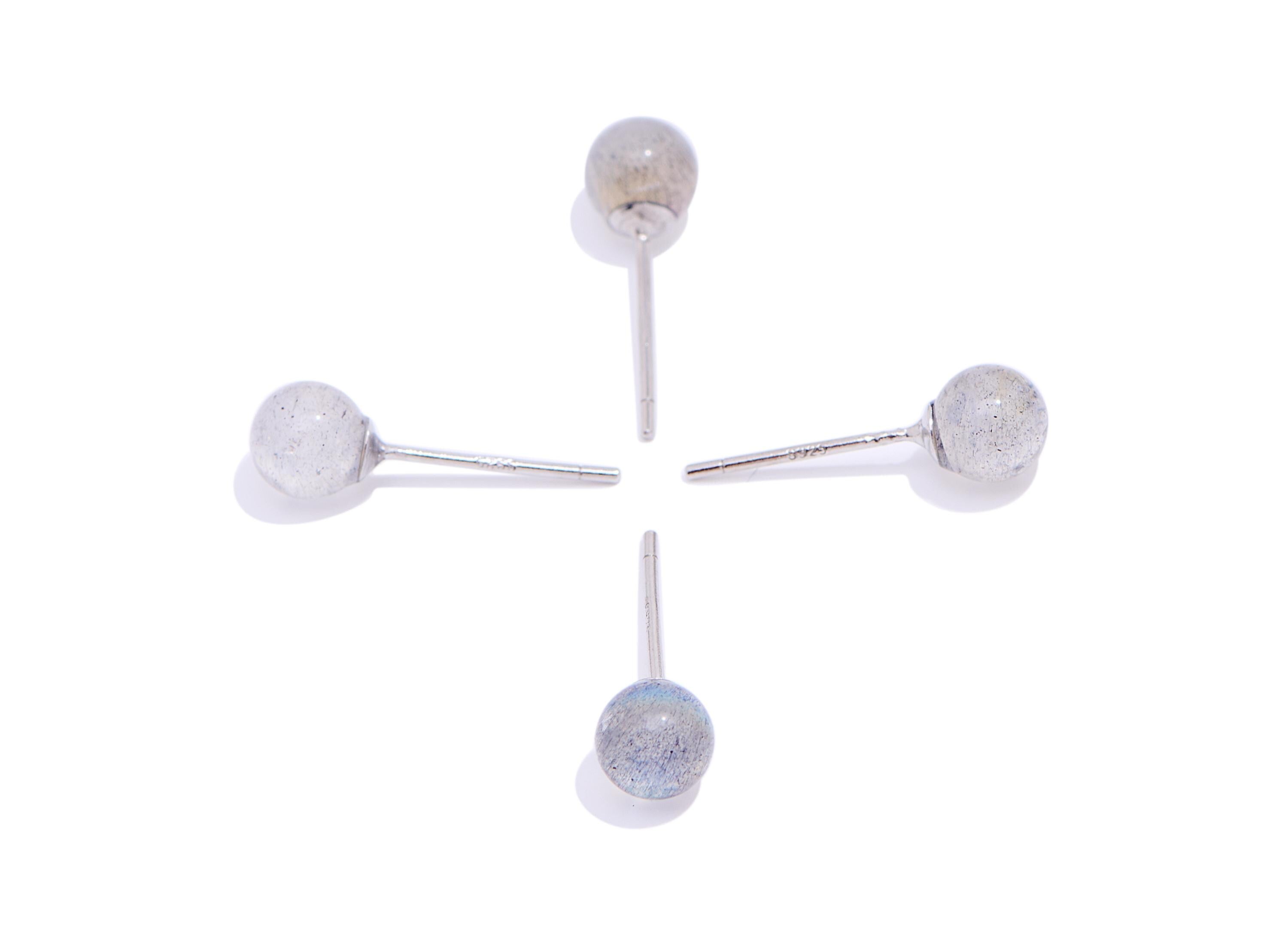 Moonstone Brass Round Stud - Silver Gemstone Earring Post - Minimalist Jewelry Making - Silver Stud - White K Plated - 5.3x5.3x5.3mm -NS2653 - DOMEDBAZAAR