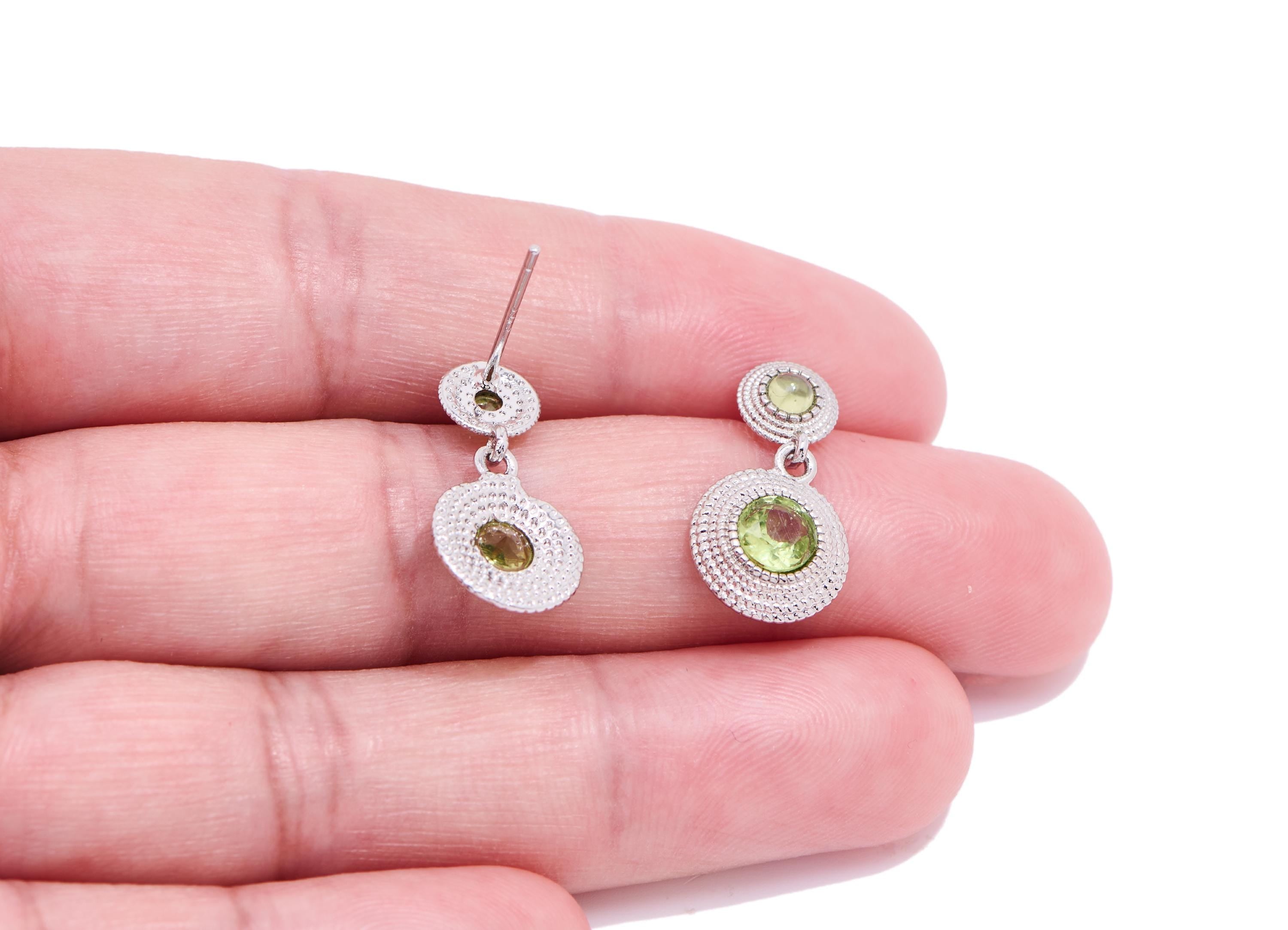 Olivine Brass Dangle Earring Stud - Sparkling Double Round Post - Dainty Jewelry Making - Silver Stud - White K Plated - 20.3x10x3mm -NS2682 - DOMEDBAZAAR