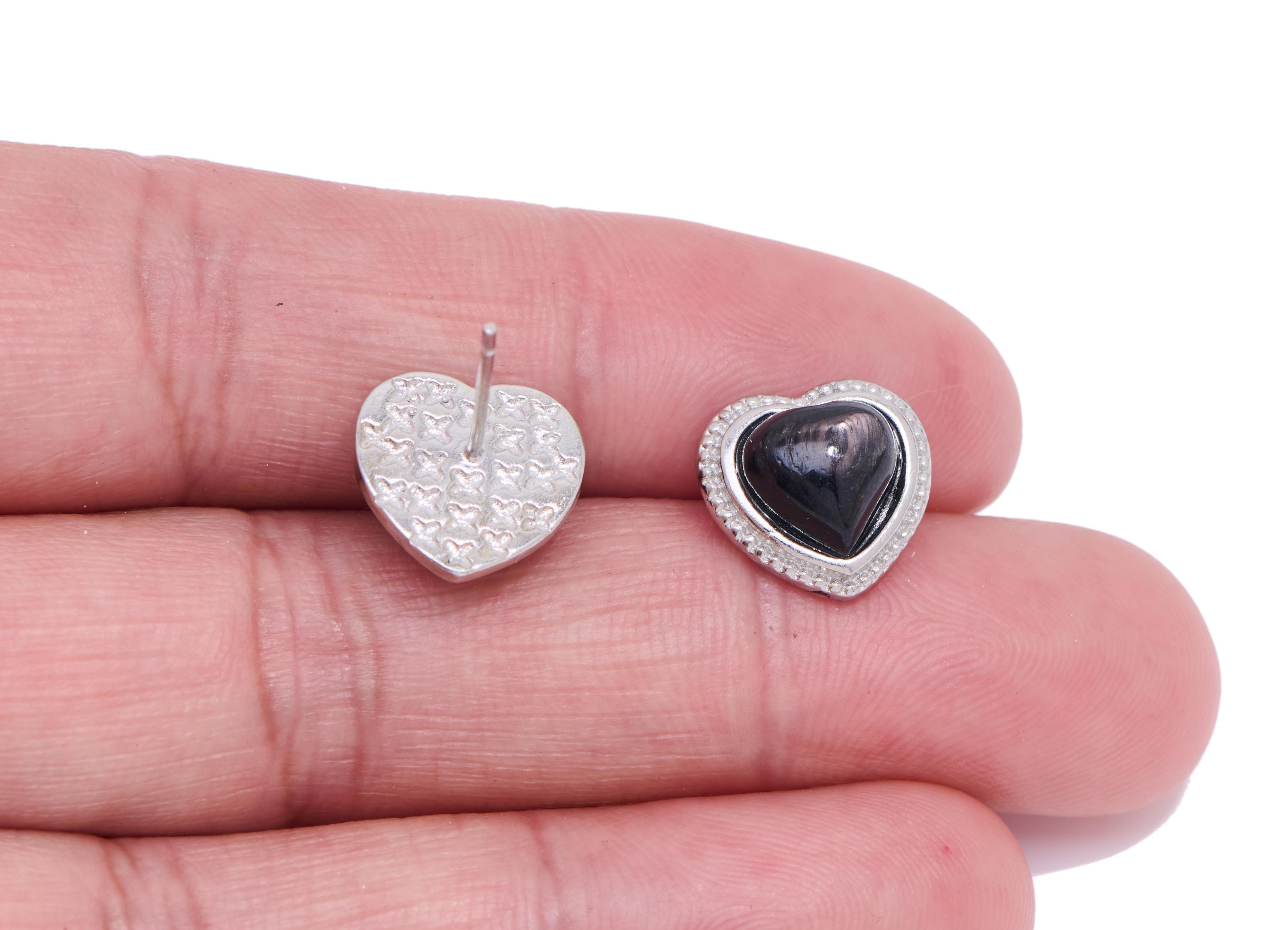 Brass Heart Earring Stud - Brass Gold luck Natural Stone Earring Post - Romantic Heart Jewelry Making - White K Plated - 11x11x5mm - NS2586 - DOMEDBAZAAR