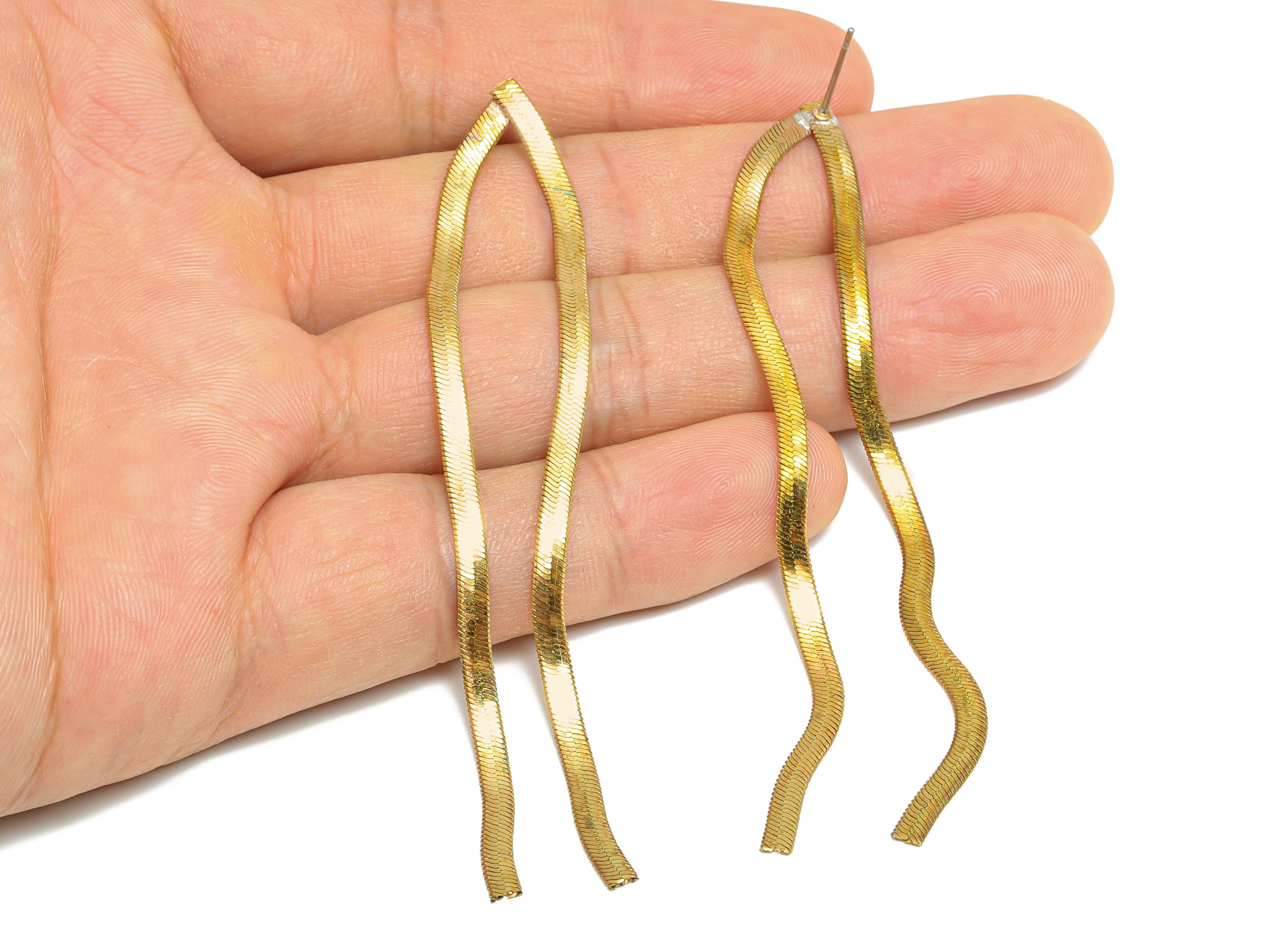 Snake Chain Dangle Earring - Raw Brass Modern Jewelry - Snake Chain Jewelry - Chic Evening Earring - Simple Chain Earring - 89x3x1mm-PP11037 - DOMEDBAZAAR