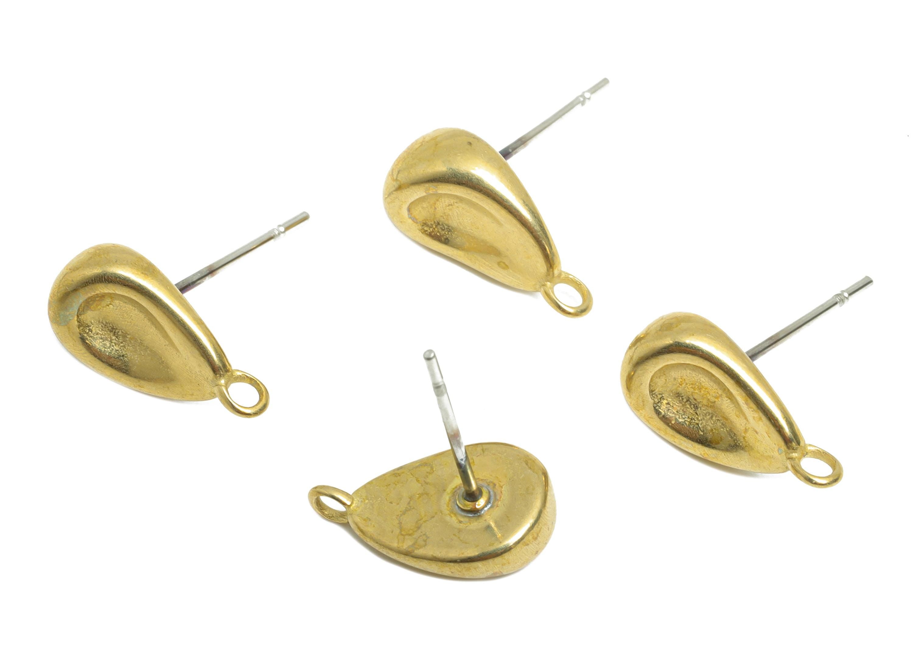 Teardrop Earring Stud - Raw Brass Earring Post With Loop - Geometry Customizable Stud Earrings - DIY Jewelry Component - 12x7x4mm - PP11032 - DOMEDBAZAAR