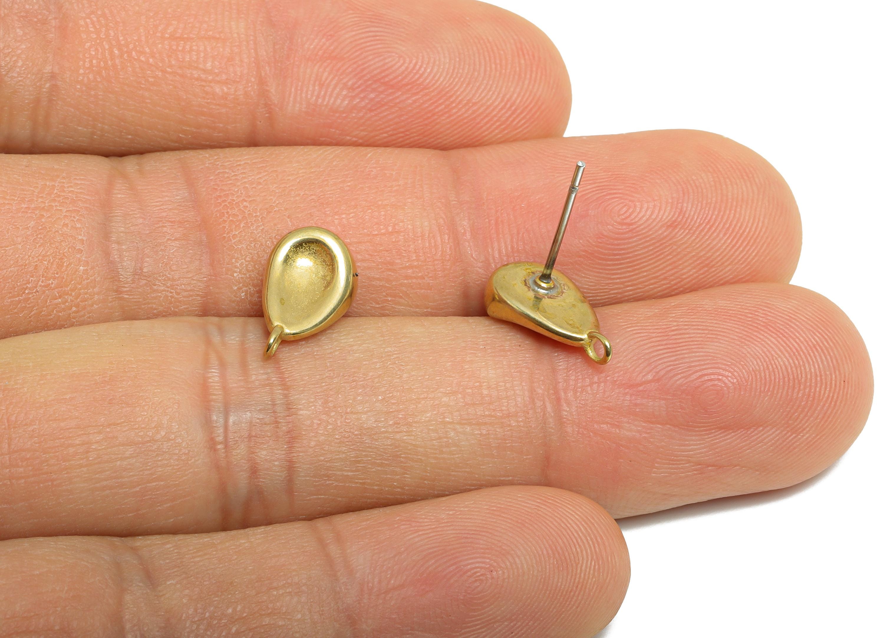 Teardrop Earring Stud - Raw Brass Earring Post With Loop - Geometry Customizable Stud Earrings - DIY Jewelry Component - 12x7x4mm - PP11032 - DOMEDBAZAAR