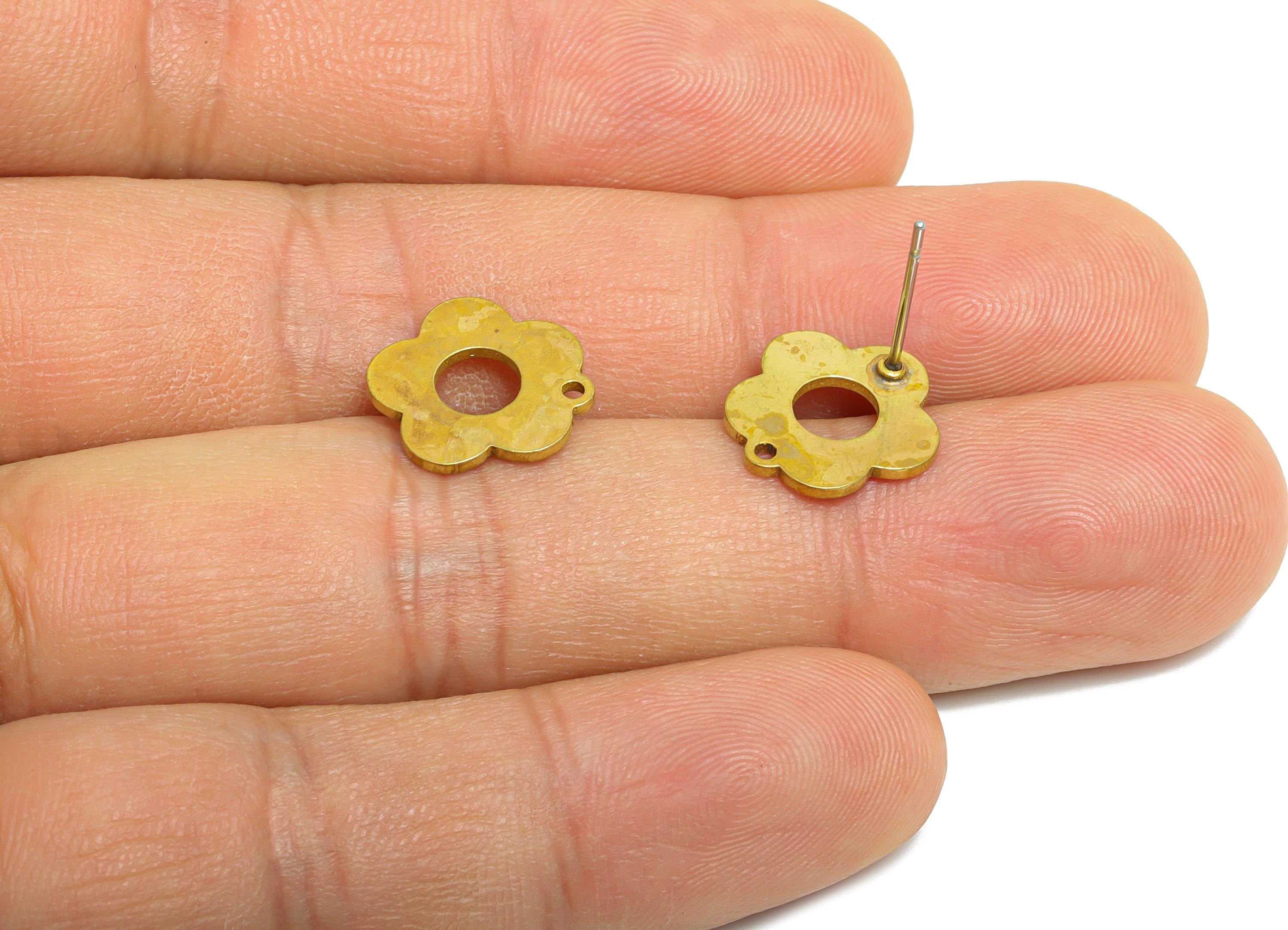 Floral Earring Stud - Raw Brass Vintage Flower Earring Post With Loop - Boho Customizable Stud Earring - Stud With Hole - 13x13x1mm -PP11047 - DOMEDBAZAAR