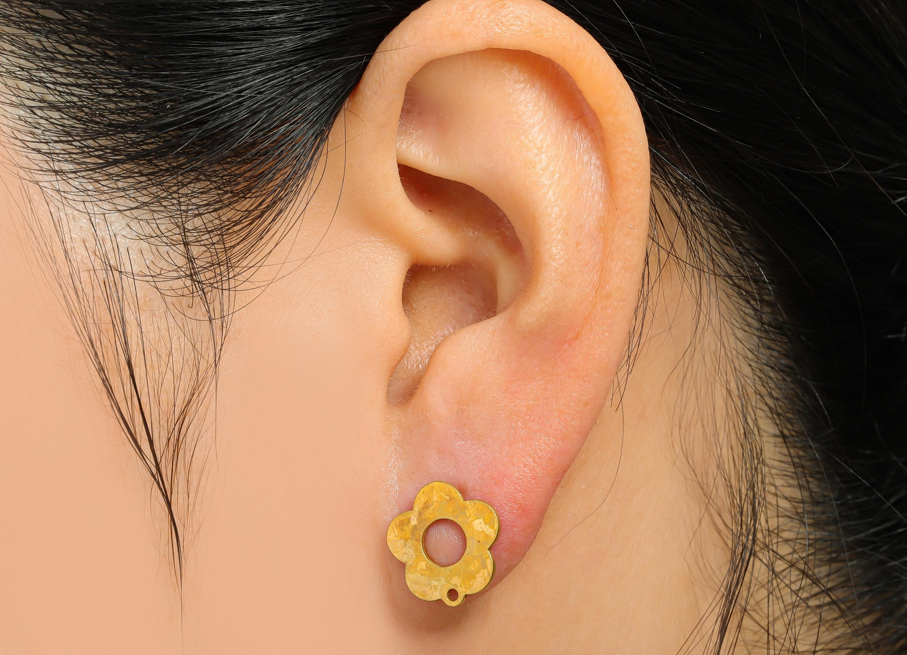 Floral Earring Stud - Raw Brass Vintage Flower Earring Post With Loop - Boho Customizable Stud Earring - Stud With Hole - 13x13x1mm -PP11047 - DOMEDBAZAAR