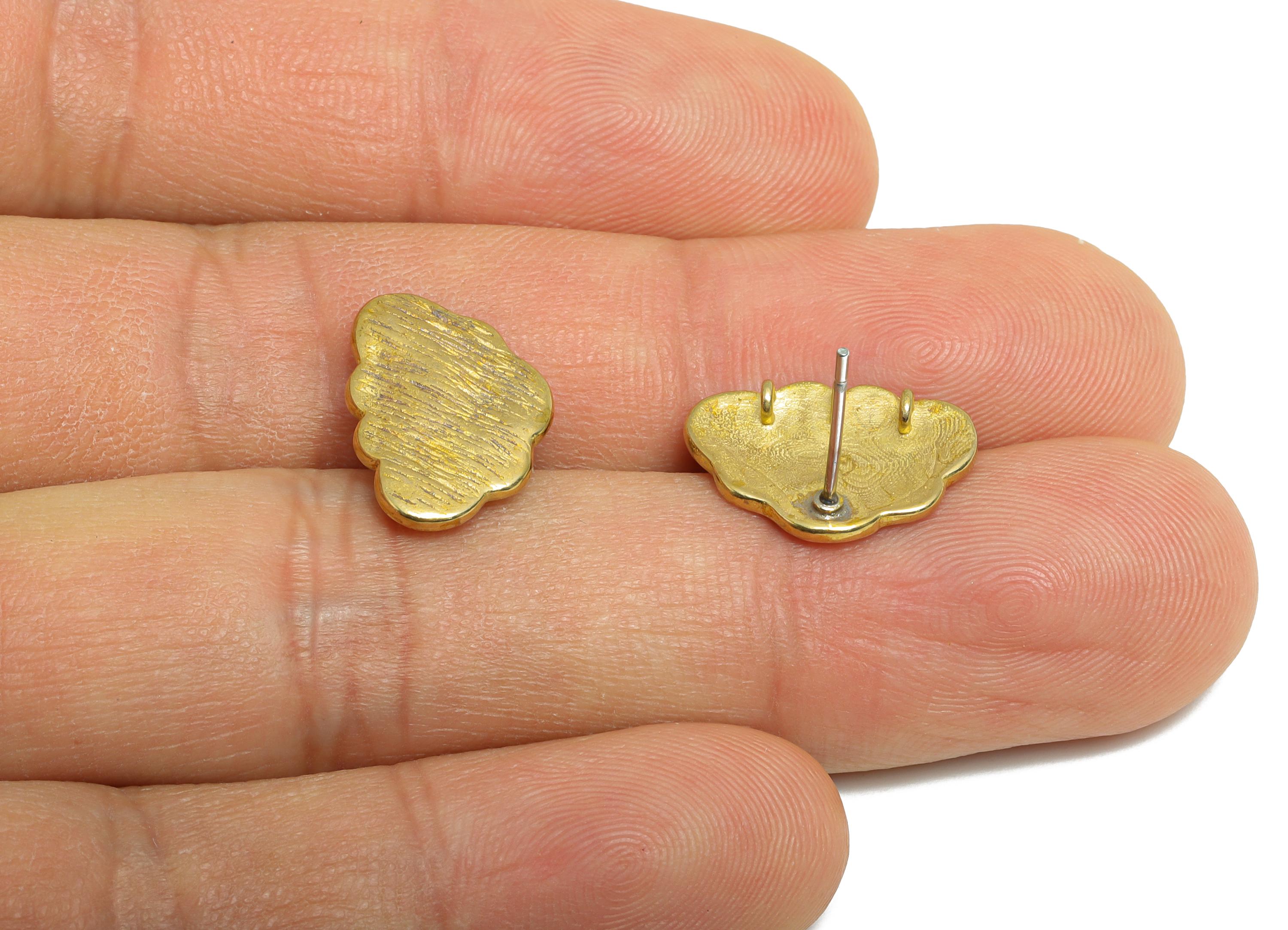 Brass Cloud Earring Stud - Raw Brass Textured Earring With Loop - Artisan Earring Design - Drop Charm Earring Base - 15x11x1.09mm - PP11033 - DOMEDBAZAAR