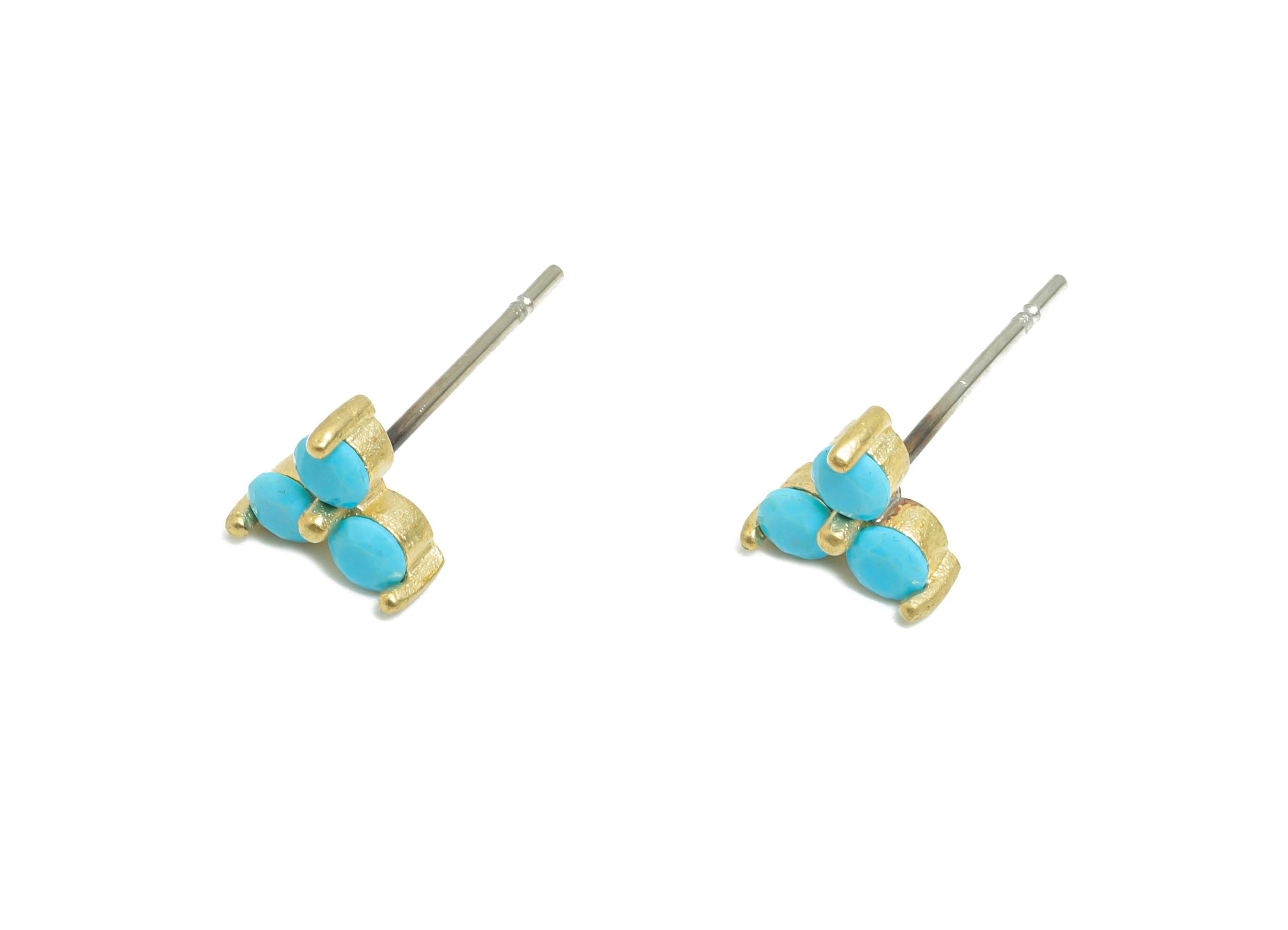 Blue Turquoise Earring - Raw Brass Boho Chic Earring - Dainty Gem Minimalist Earring Stud - Brass Triangle Tiny Earring - 6x6x3mm - PP11026 - DOMEDBAZAAR