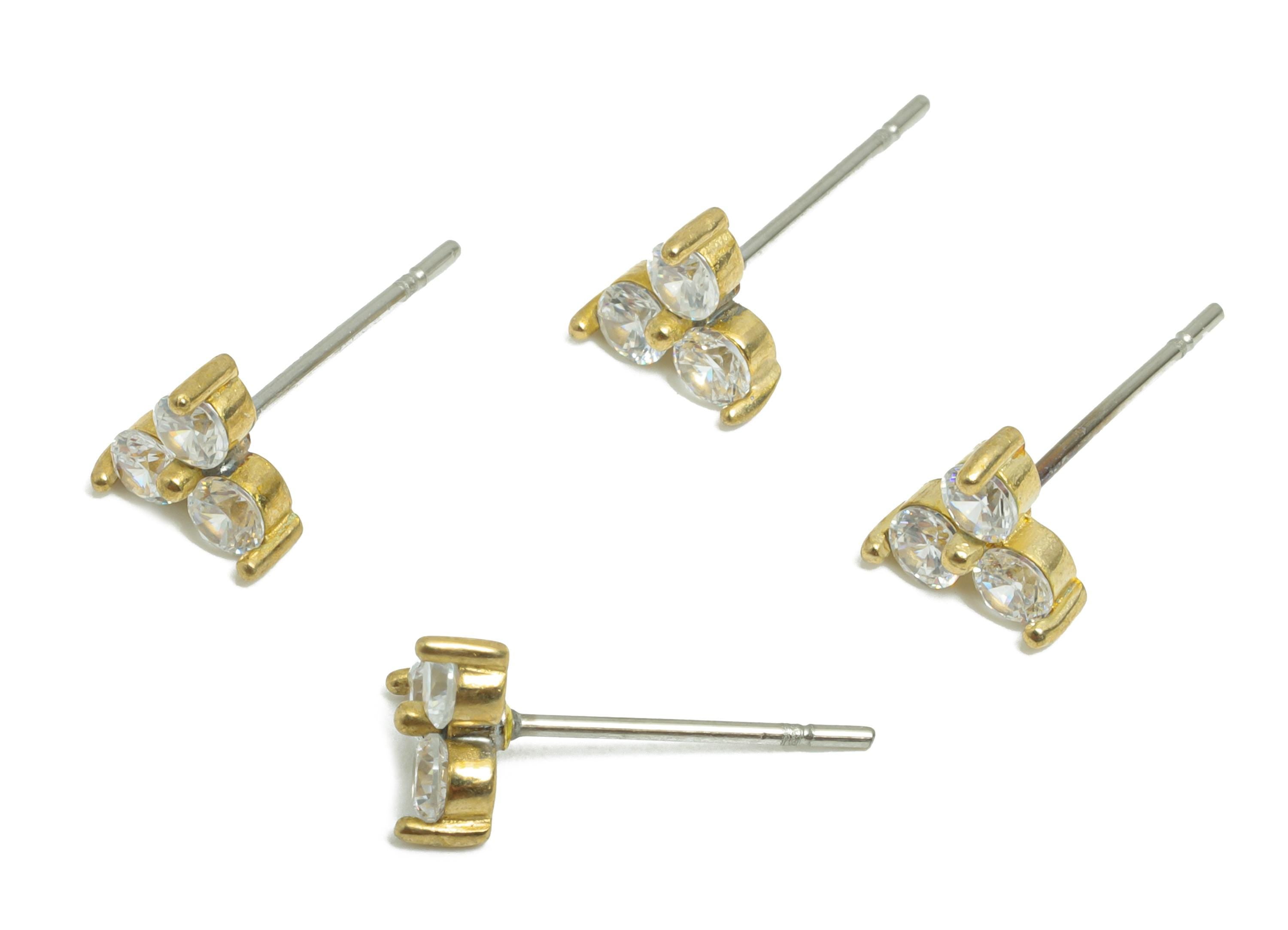 Brass Zircon Earring - Raw Brass Boho Chic Earring - Modern Shimmering Earring Stud - Triangle Tiny Earring - 6x6x3mm - PP11027 - DOMEDBAZAAR